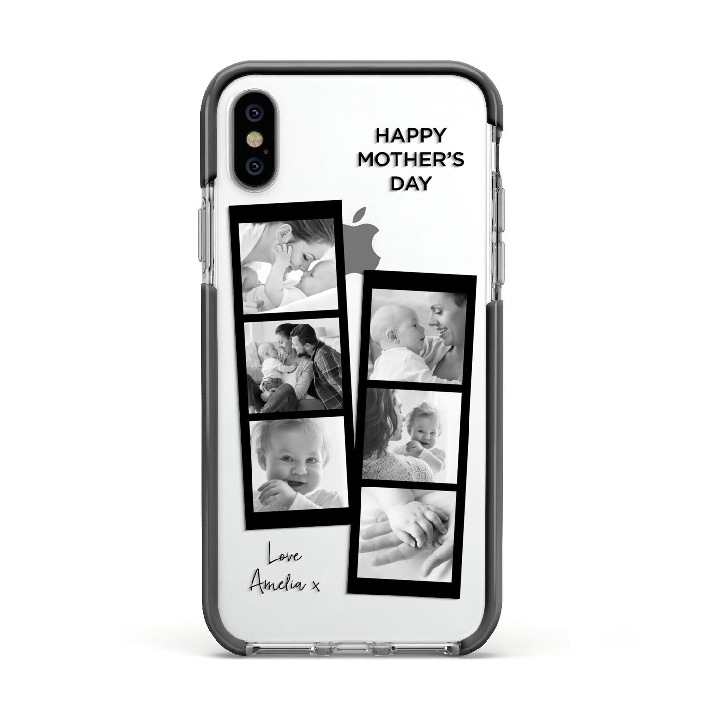 Mothers Day Photo Strip Apple iPhone Xs Impact Case Black Edge on Silver Phone