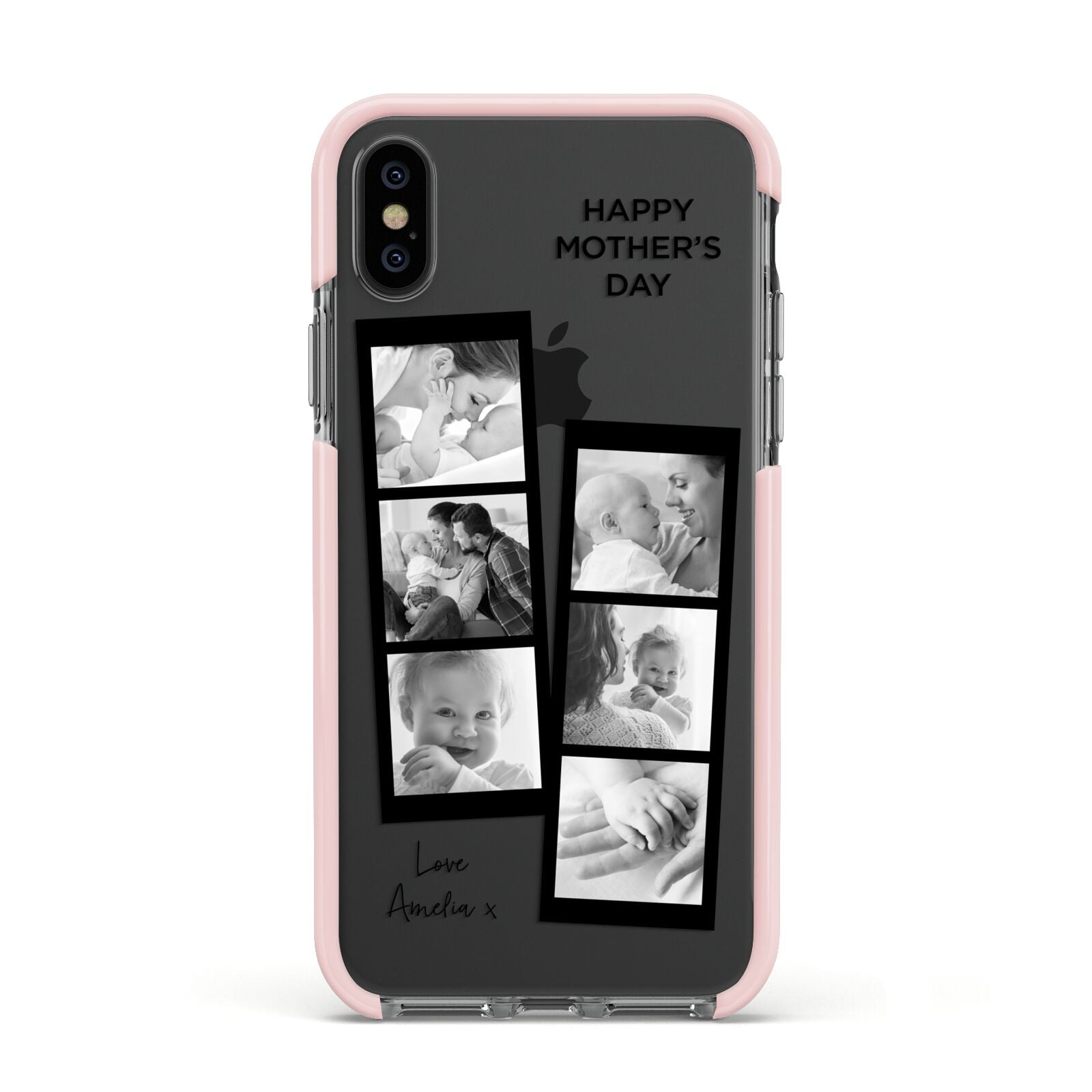 Mothers Day Photo Strip Apple iPhone Xs Impact Case Pink Edge on Black Phone