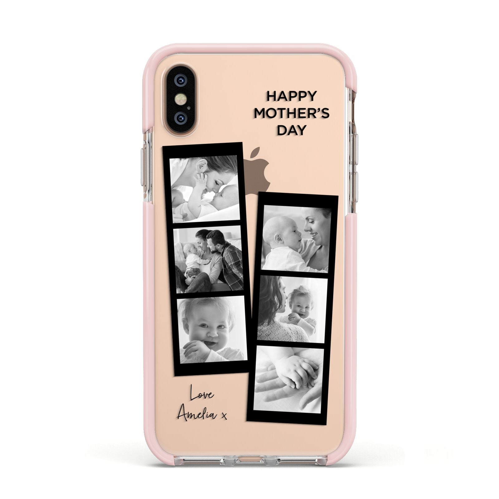 Mothers Day Photo Strip Apple iPhone Xs Impact Case Pink Edge on Gold Phone