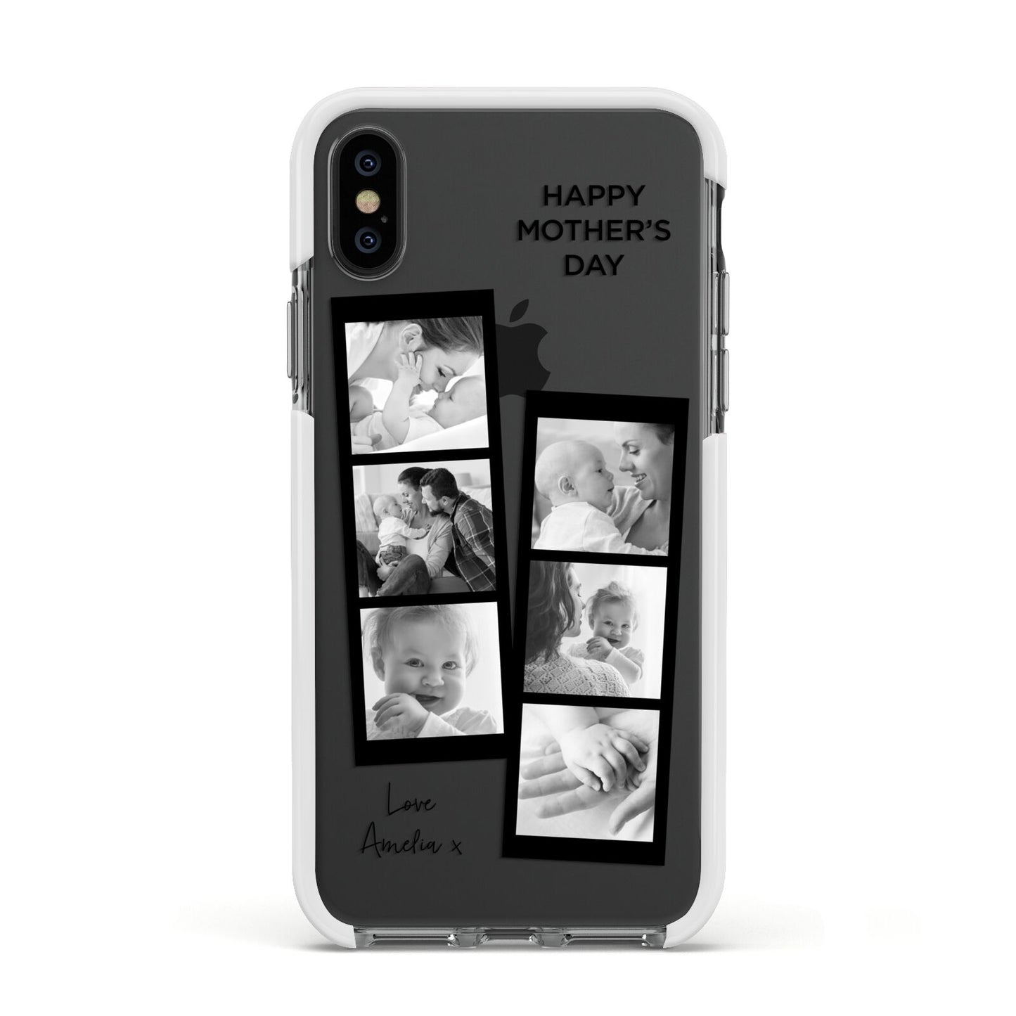 Mothers Day Photo Strip Apple iPhone Xs Impact Case White Edge on Black Phone