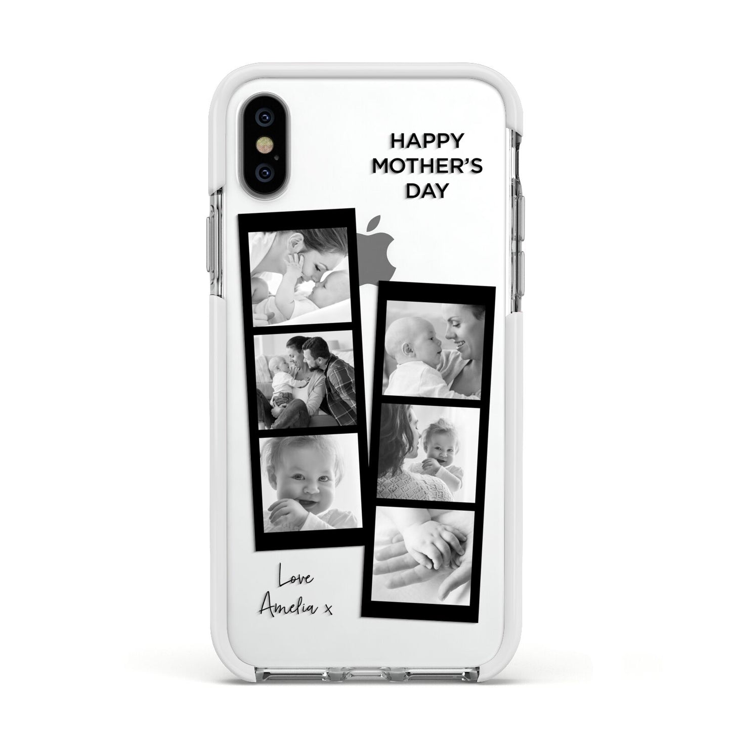 Mothers Day Photo Strip Apple iPhone Xs Impact Case White Edge on Silver Phone