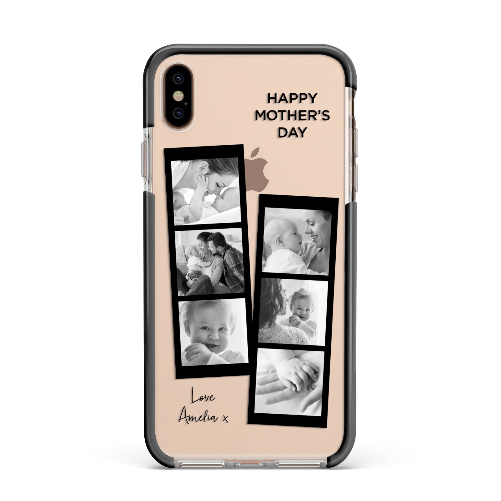 Mothers Day Photo Strip Apple iPhone Xs Max Impact Case Black Edge on Gold Phone