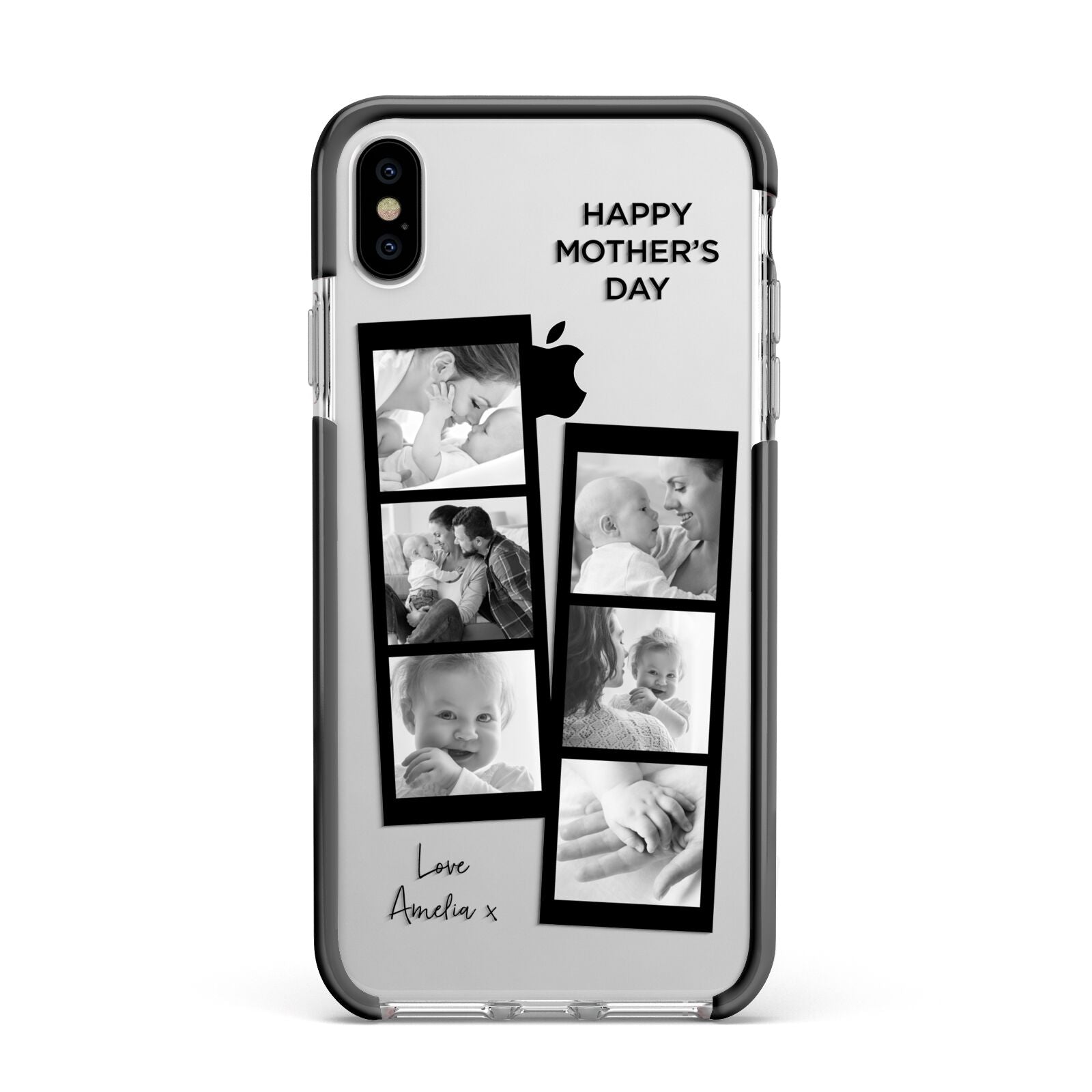 Mothers Day Photo Strip Apple iPhone Xs Max Impact Case Black Edge on Silver Phone