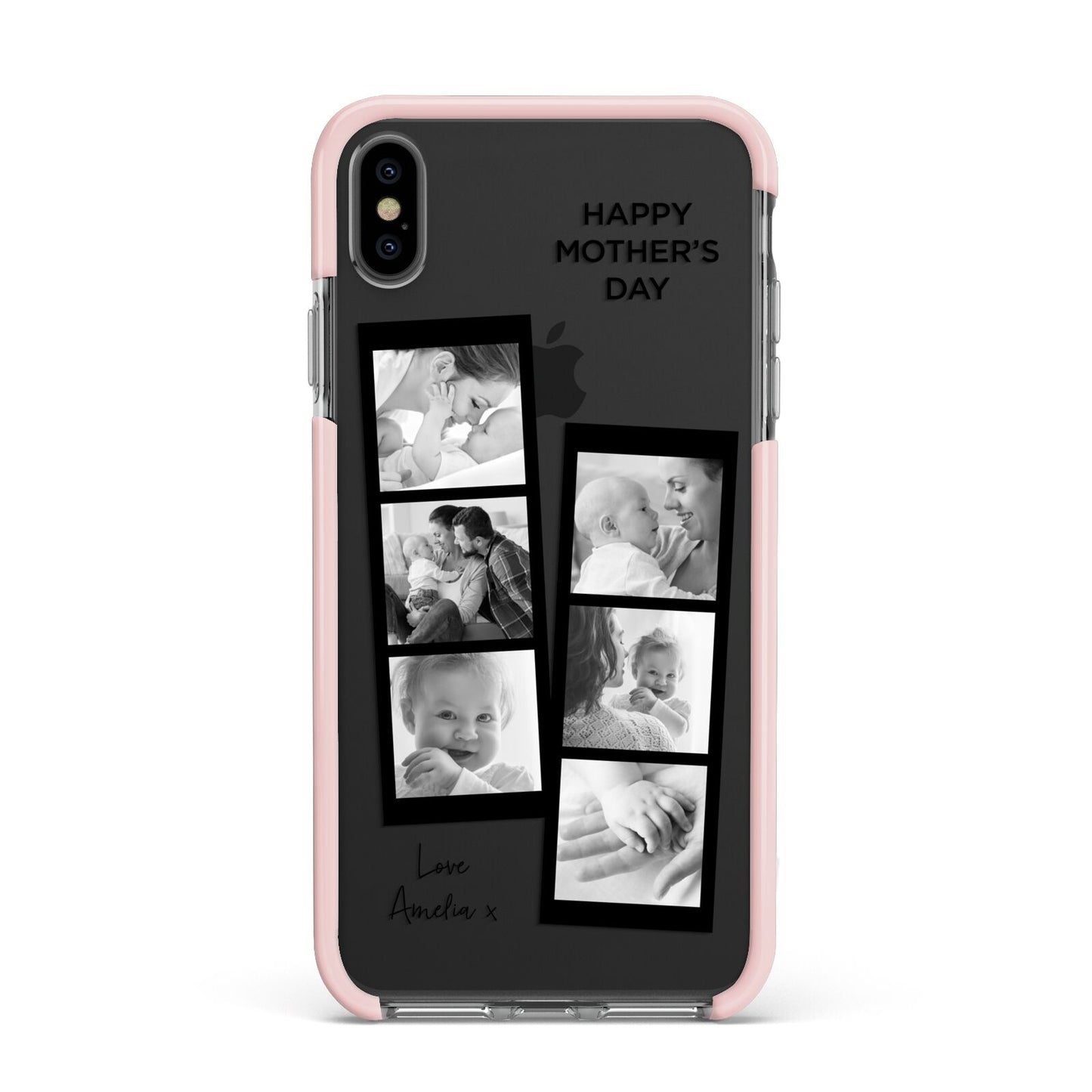 Mothers Day Photo Strip Apple iPhone Xs Max Impact Case Pink Edge on Black Phone