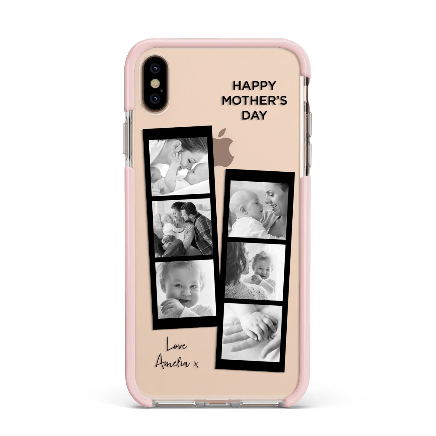 Mothers Day Photo Strip Apple iPhone Xs Max Impact Case Pink Edge on Gold Phone