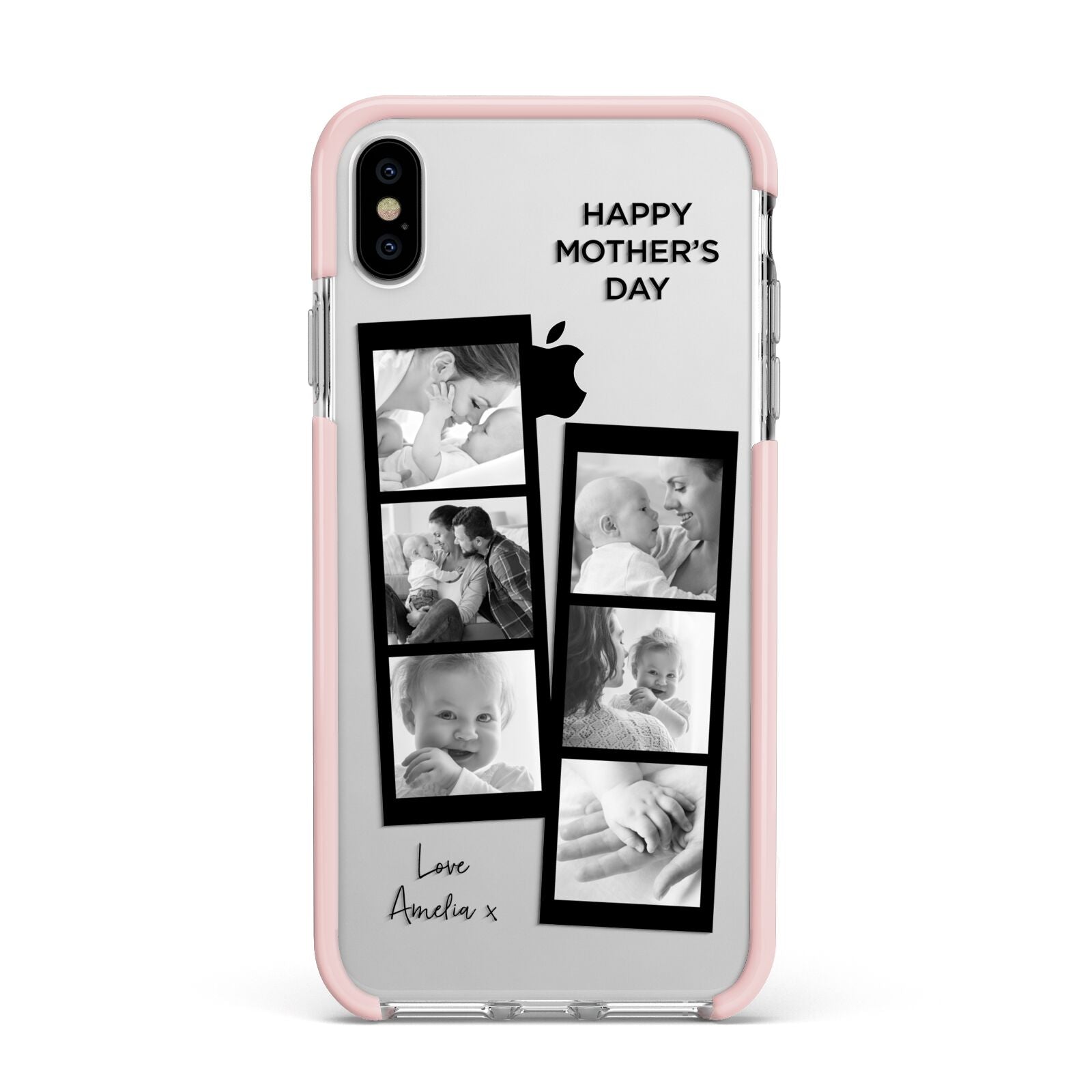 Mothers Day Photo Strip Apple iPhone Xs Max Impact Case Pink Edge on Silver Phone