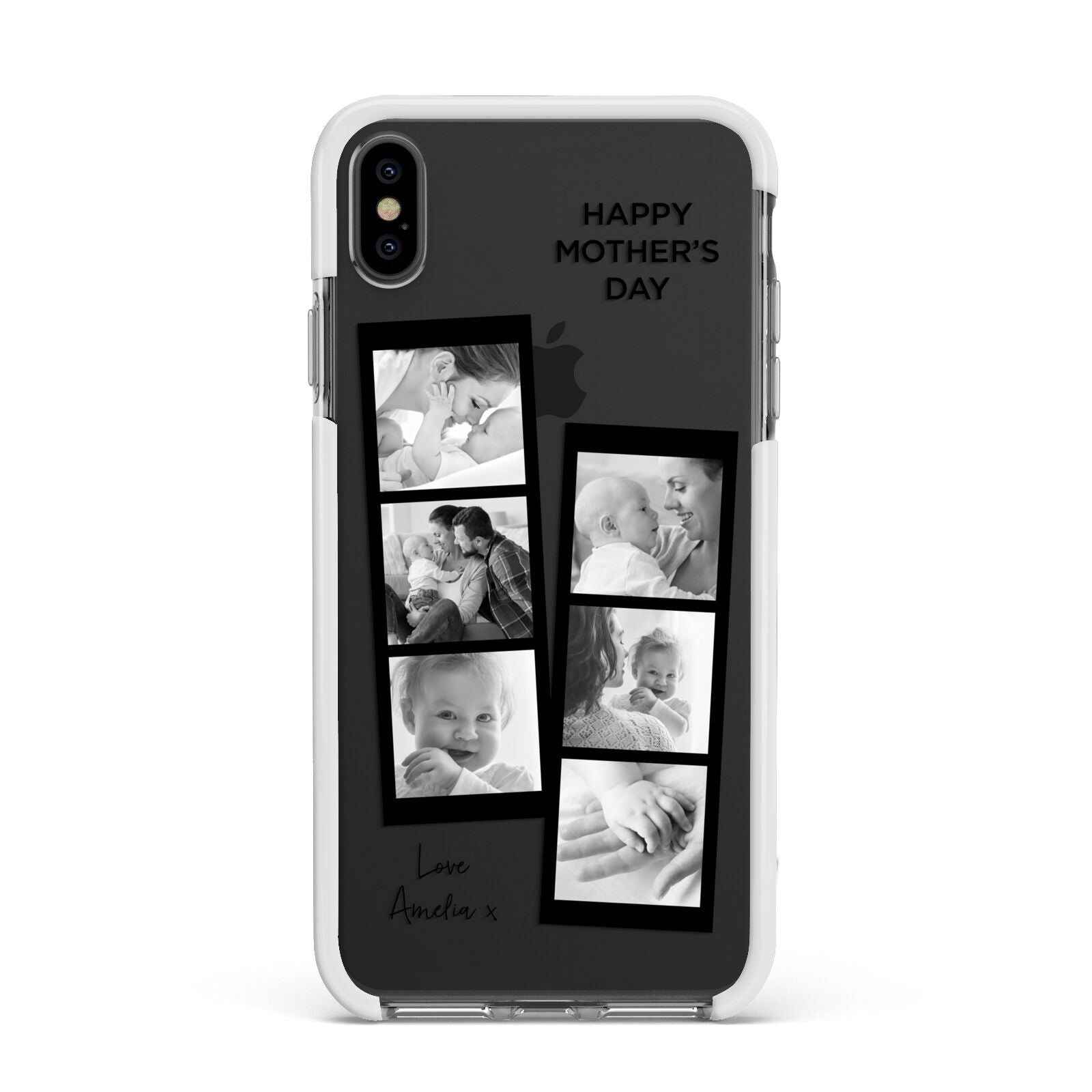 Mothers Day Photo Strip Apple iPhone Xs Max Impact Case White Edge on Black Phone