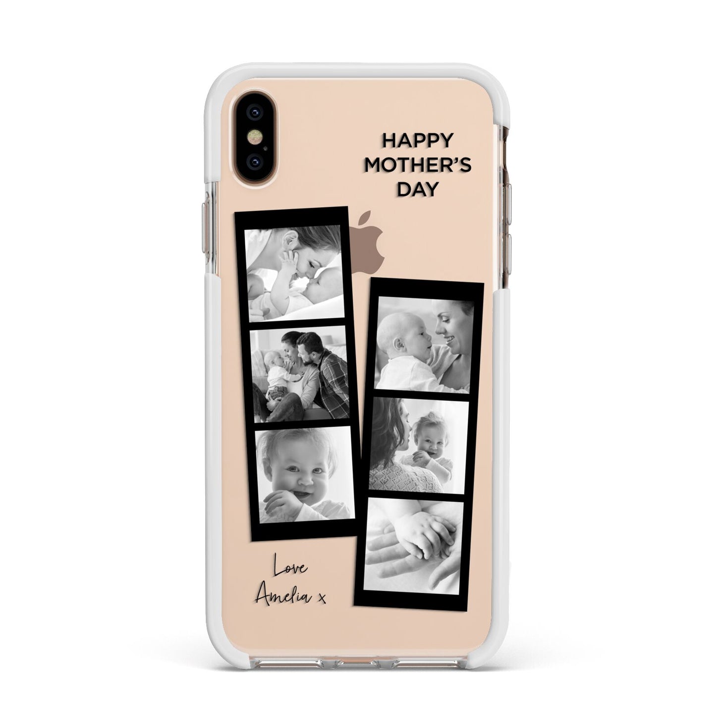 Mothers Day Photo Strip Apple iPhone Xs Max Impact Case White Edge on Gold Phone