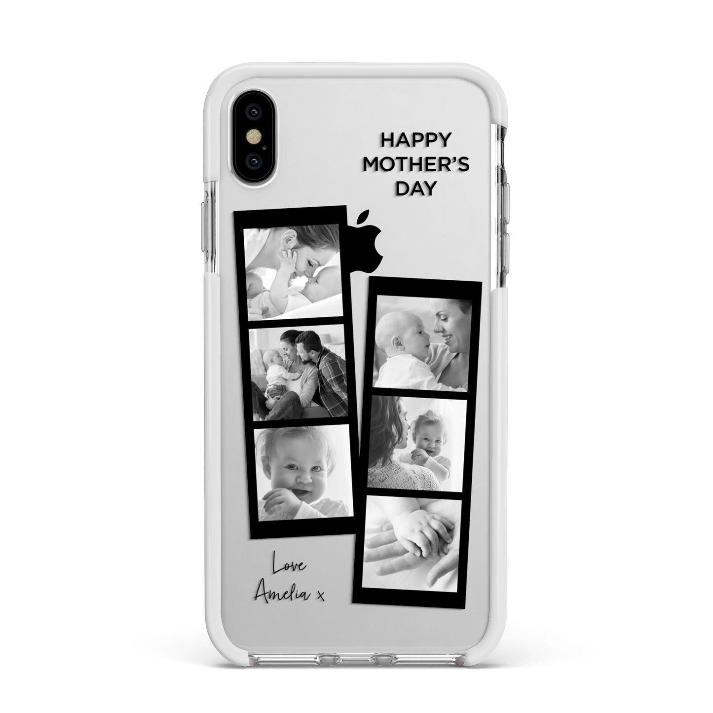 Mothers Day Photo Strip Apple iPhone Xs Max Impact Case White Edge on Silver Phone