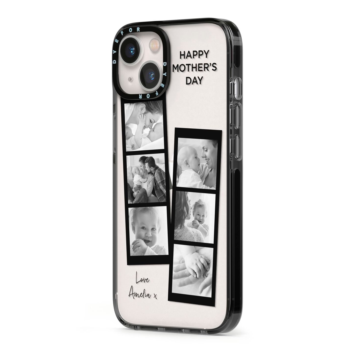 Mothers Day Photo Strip iPhone 13 Black Impact Case Side Angle on Silver phone