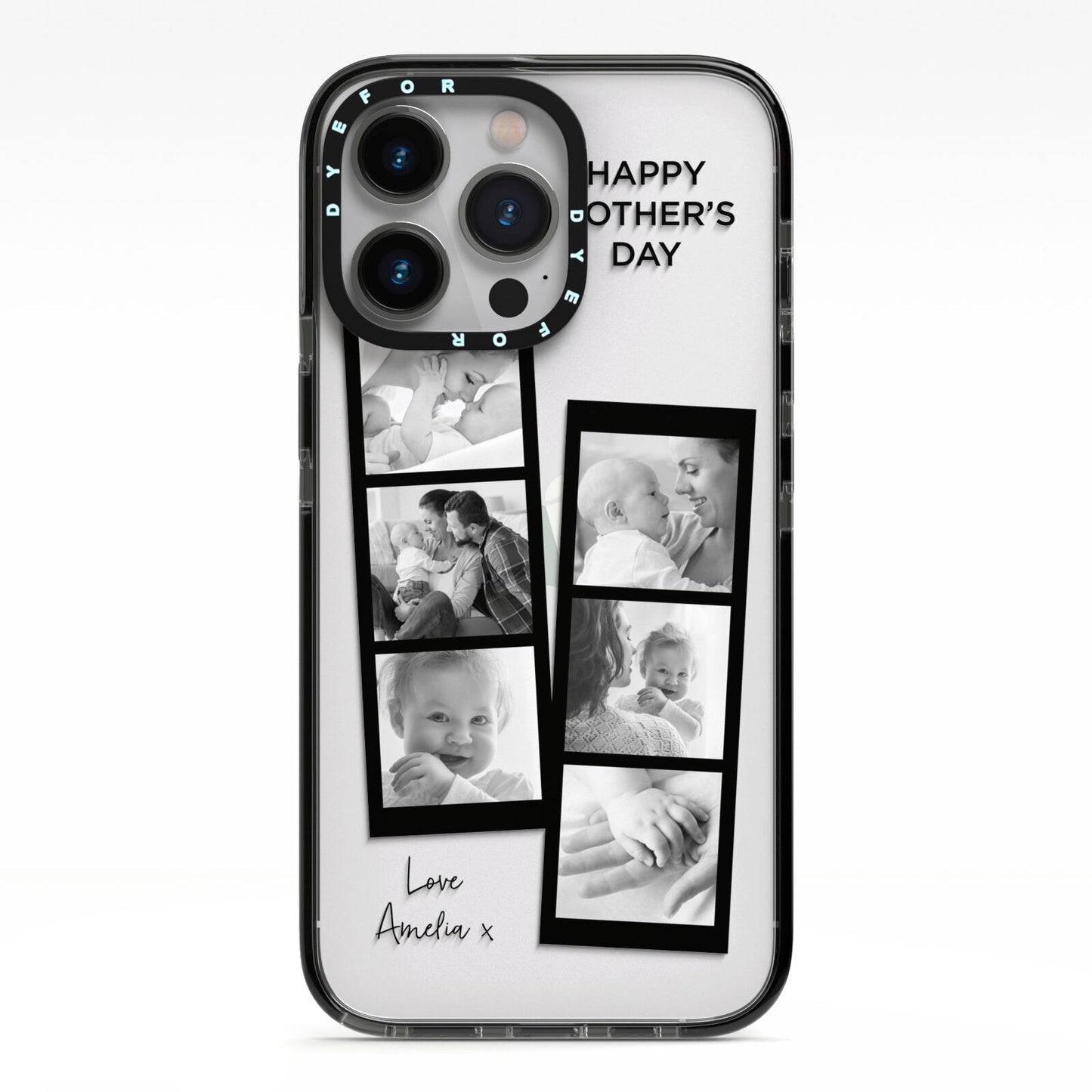 Mothers Day Photo Strip iPhone 13 Pro Black Impact Case on Silver phone
