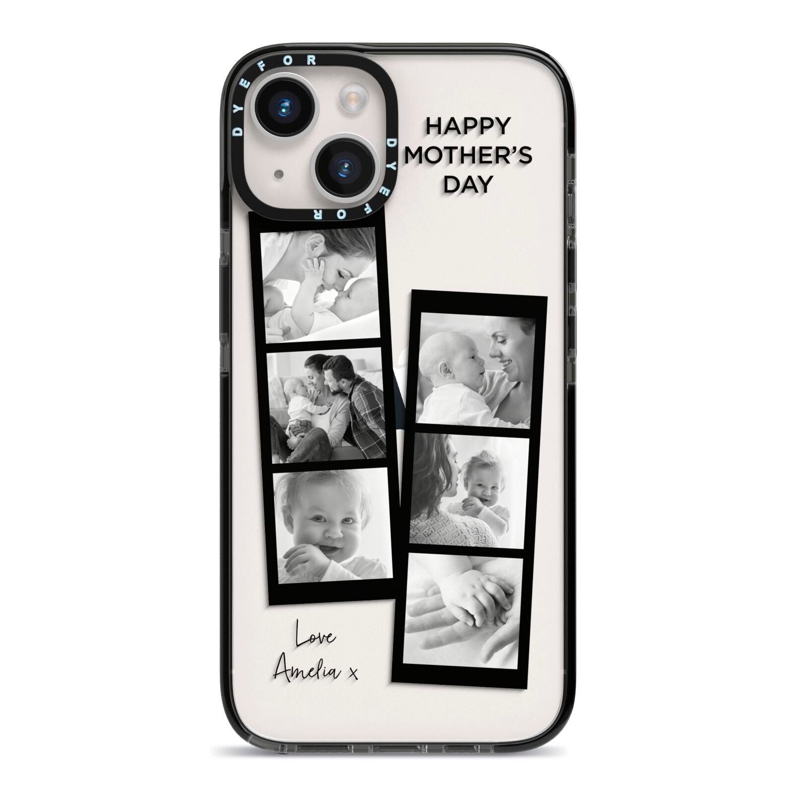Mothers Day Photo Strip iPhone 14 Black Impact Case on Silver phone