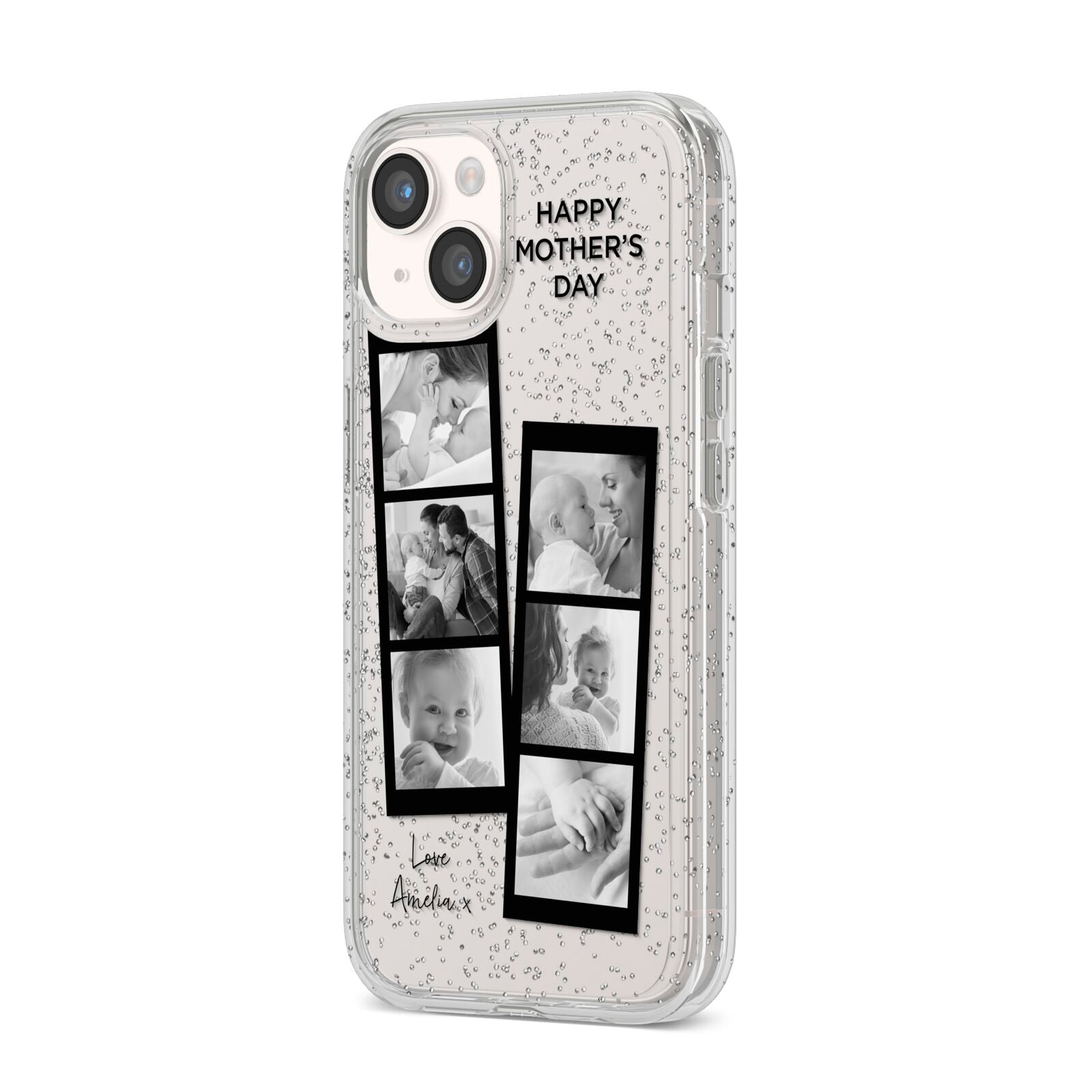 Mothers Day Photo Strip iPhone 14 Glitter Tough Case Starlight Angled Image