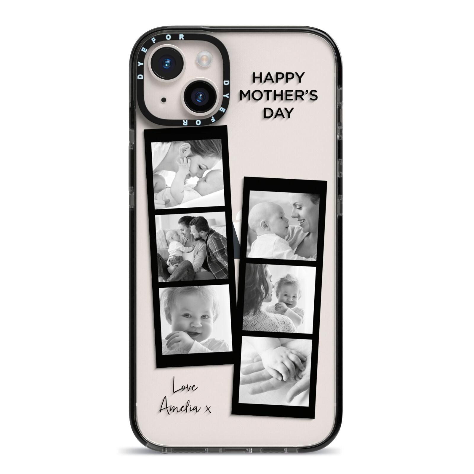 Mothers Day Photo Strip iPhone 14 Plus Black Impact Case on Silver phone