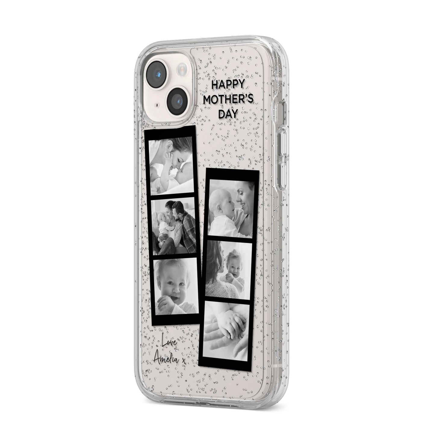 Mothers Day Photo Strip iPhone 14 Plus Glitter Tough Case Starlight Angled Image