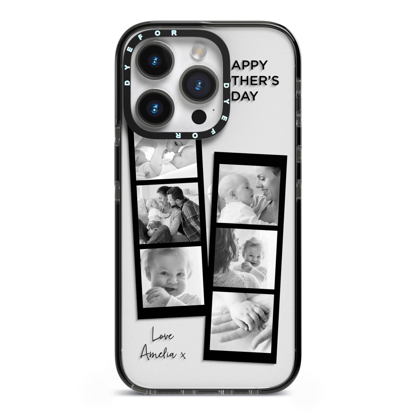 Mothers Day Photo Strip iPhone 14 Pro Black Impact Case on Silver phone