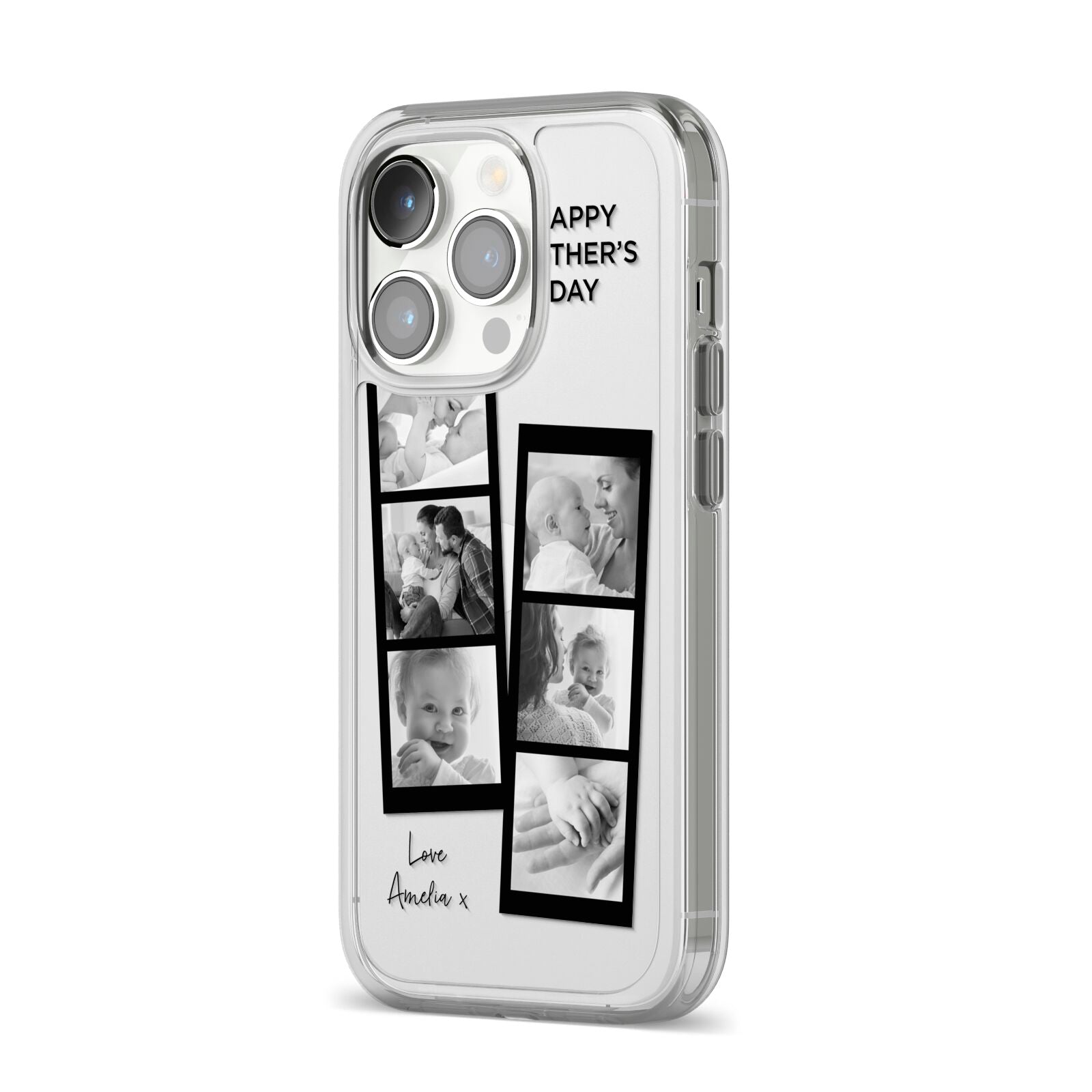 Mothers Day Photo Strip iPhone 14 Pro Clear Tough Case Silver Angled Image