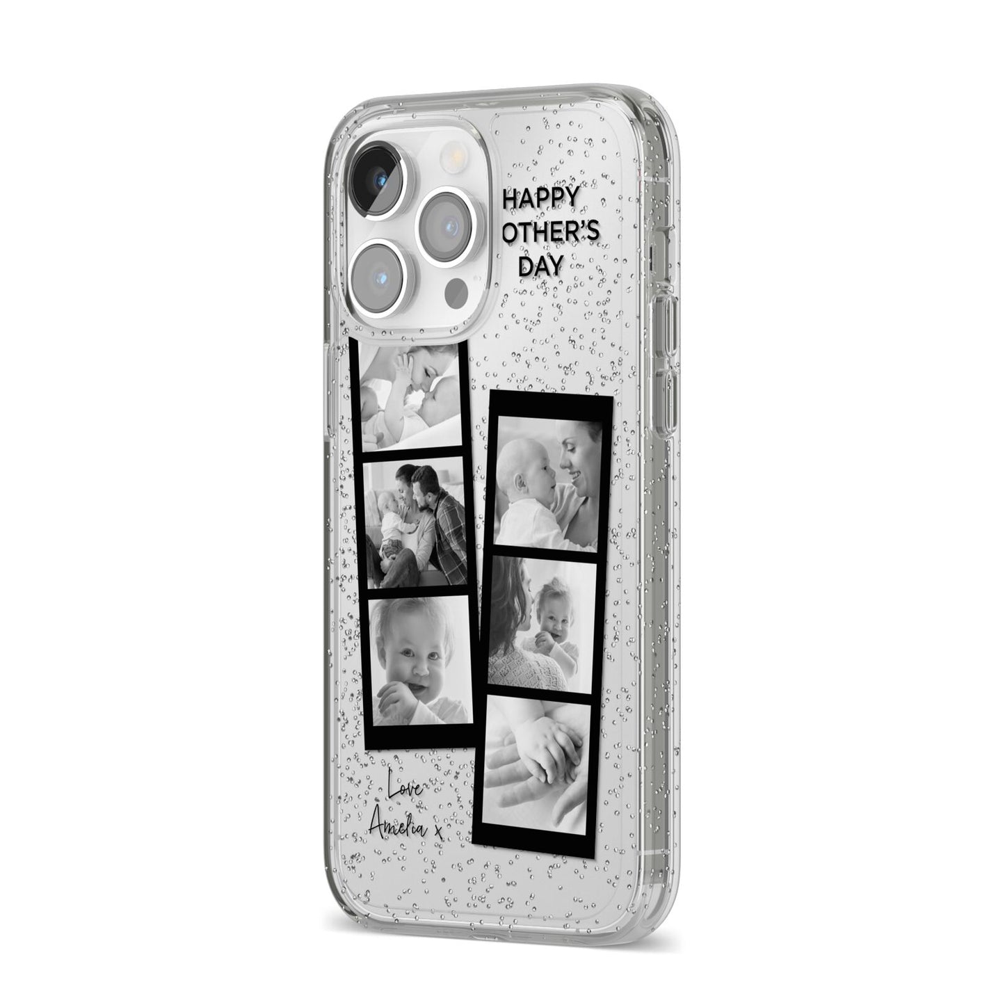 Mothers Day Photo Strip iPhone 14 Pro Max Glitter Tough Case Silver Angled Image