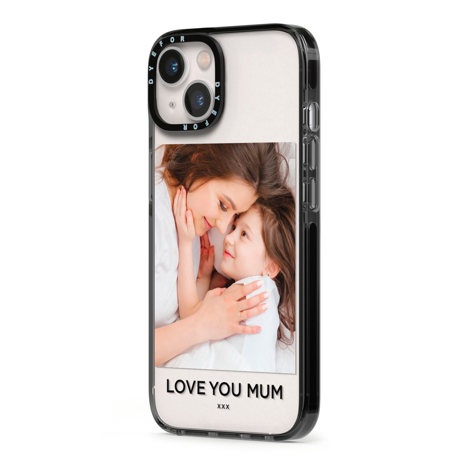 Mothers Day Photo iPhone 13 Black Impact Case Side Angle on Silver phone