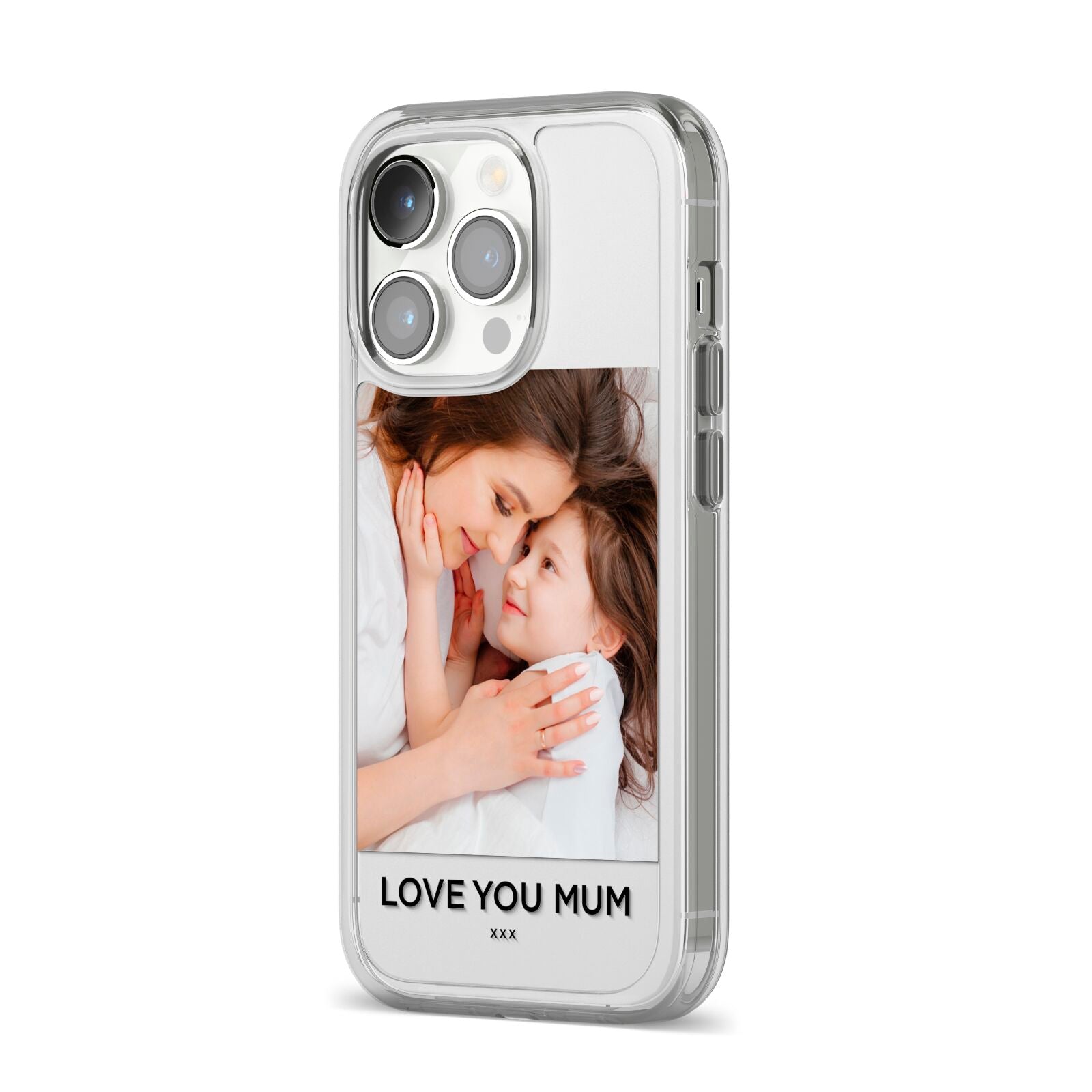 Mothers Day Photo iPhone 14 Pro Clear Tough Case Silver Angled Image