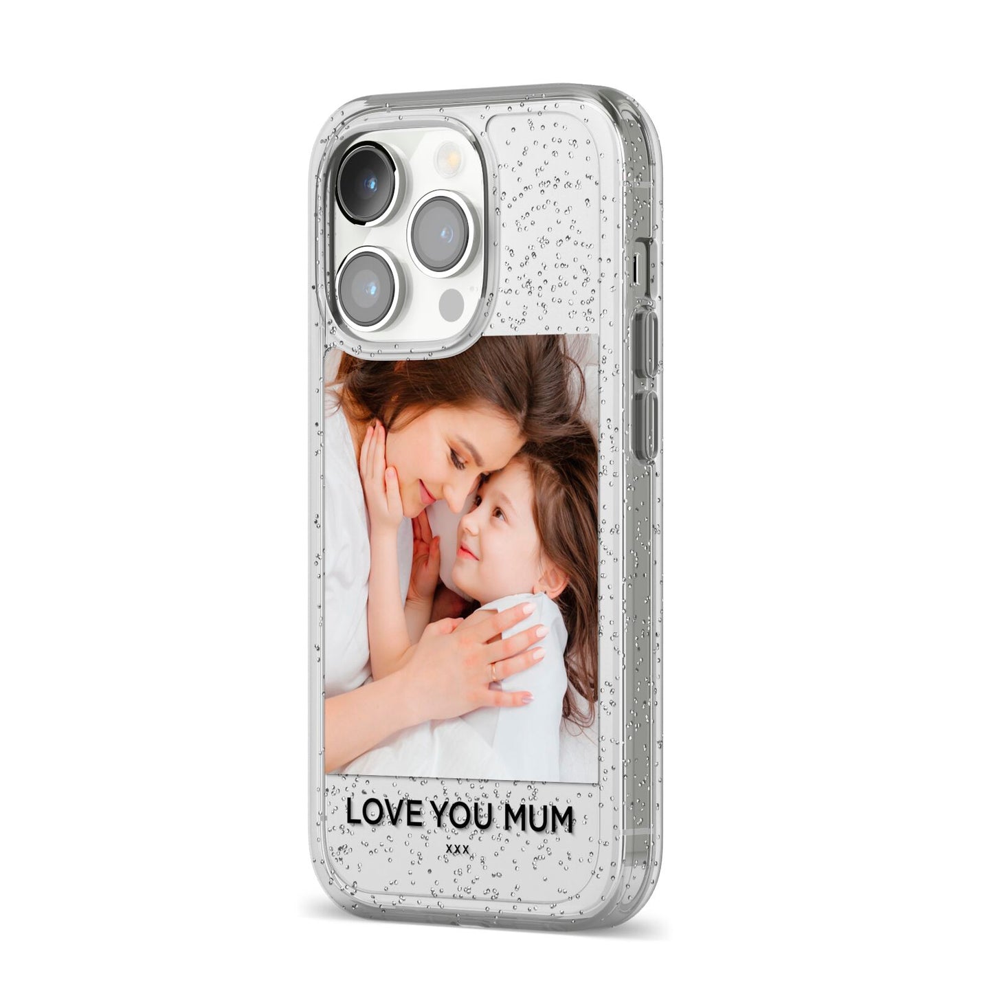 Mothers Day Photo iPhone 14 Pro Glitter Tough Case Silver Angled Image