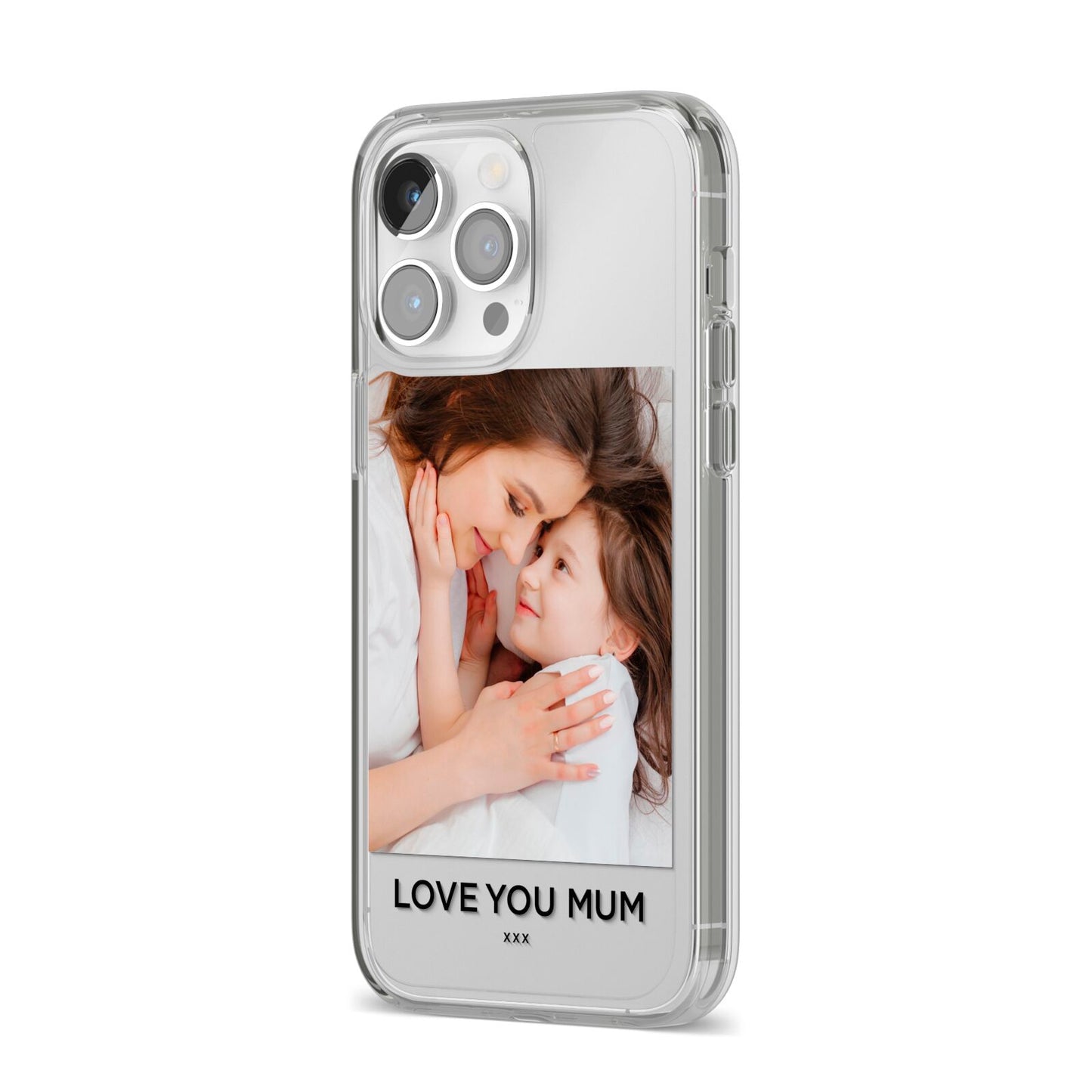 Mothers Day Photo iPhone 14 Pro Max Clear Tough Case Silver Angled Image