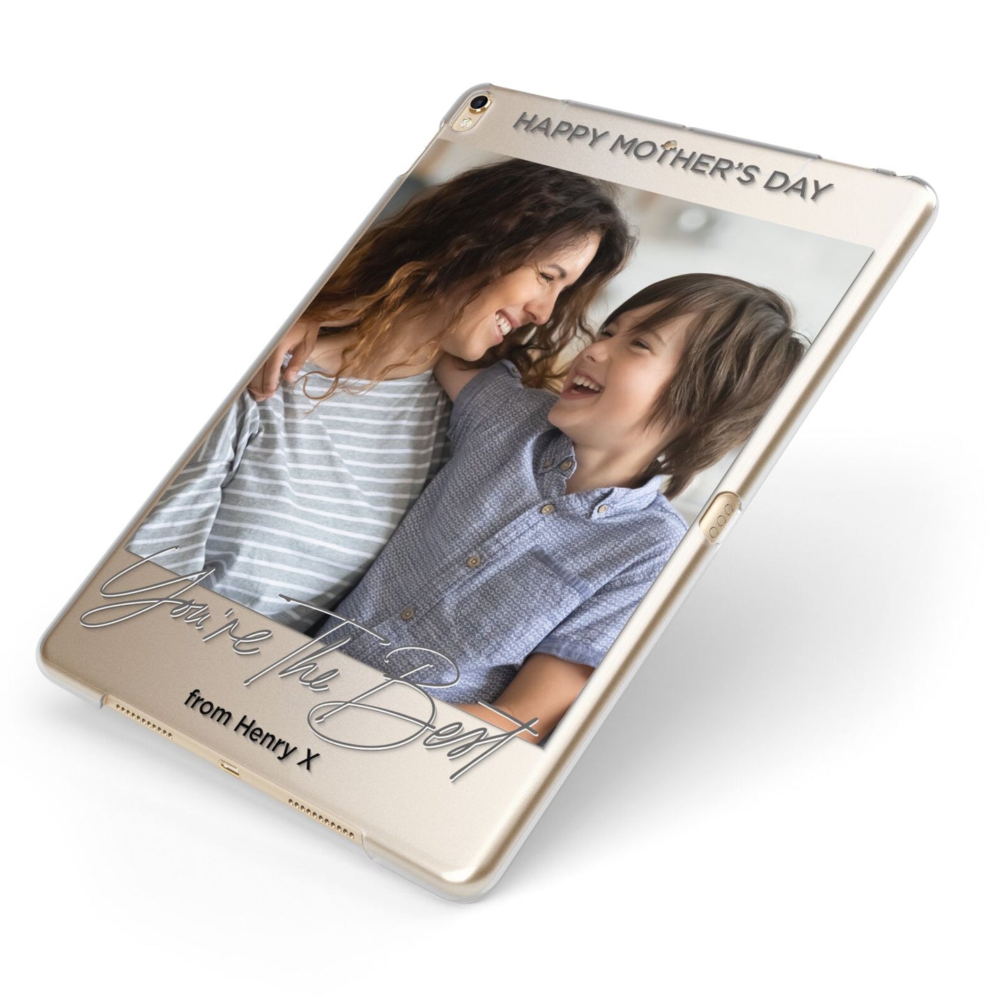 Mothers Day Photo with Name Apple iPad Case on Gold iPad Side View