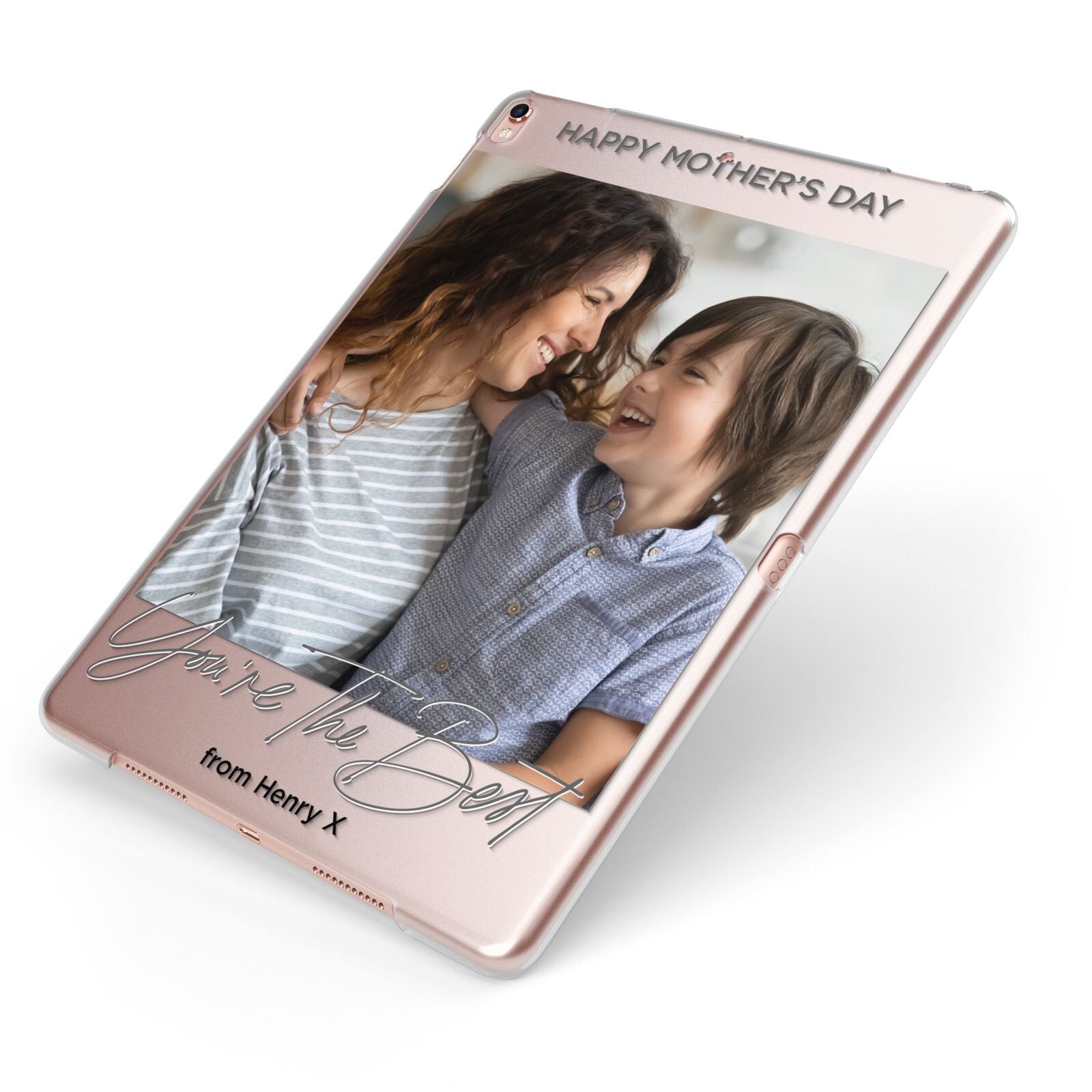 Mothers Day Photo with Name Apple iPad Case on Rose Gold iPad Side View