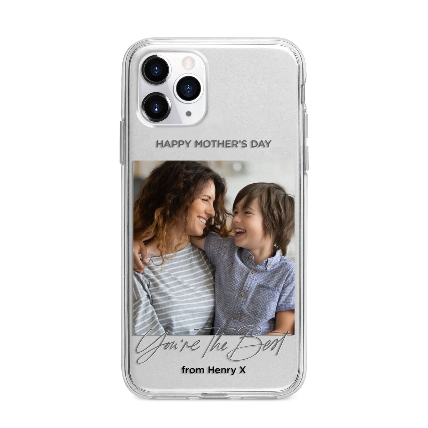 Mothers Day Photo with Name Apple iPhone 11 Pro Max in Silver with Bumper Case