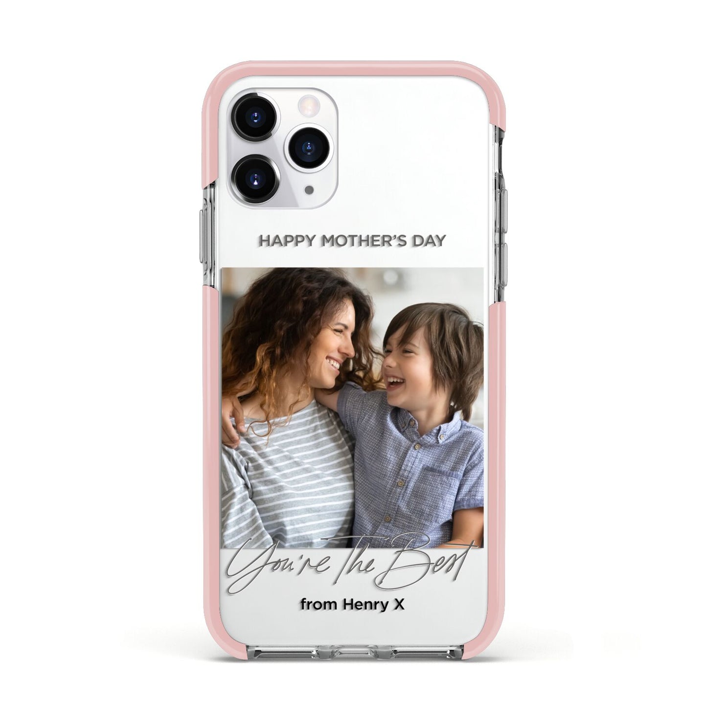 Mothers Day Photo with Name Apple iPhone 11 Pro in Silver with Pink Impact Case