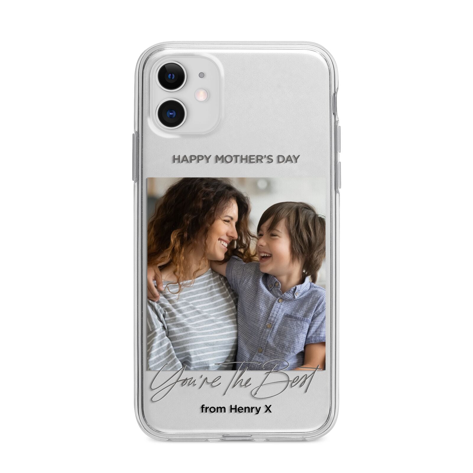 Mothers Day Photo with Name Apple iPhone 11 in White with Bumper Case