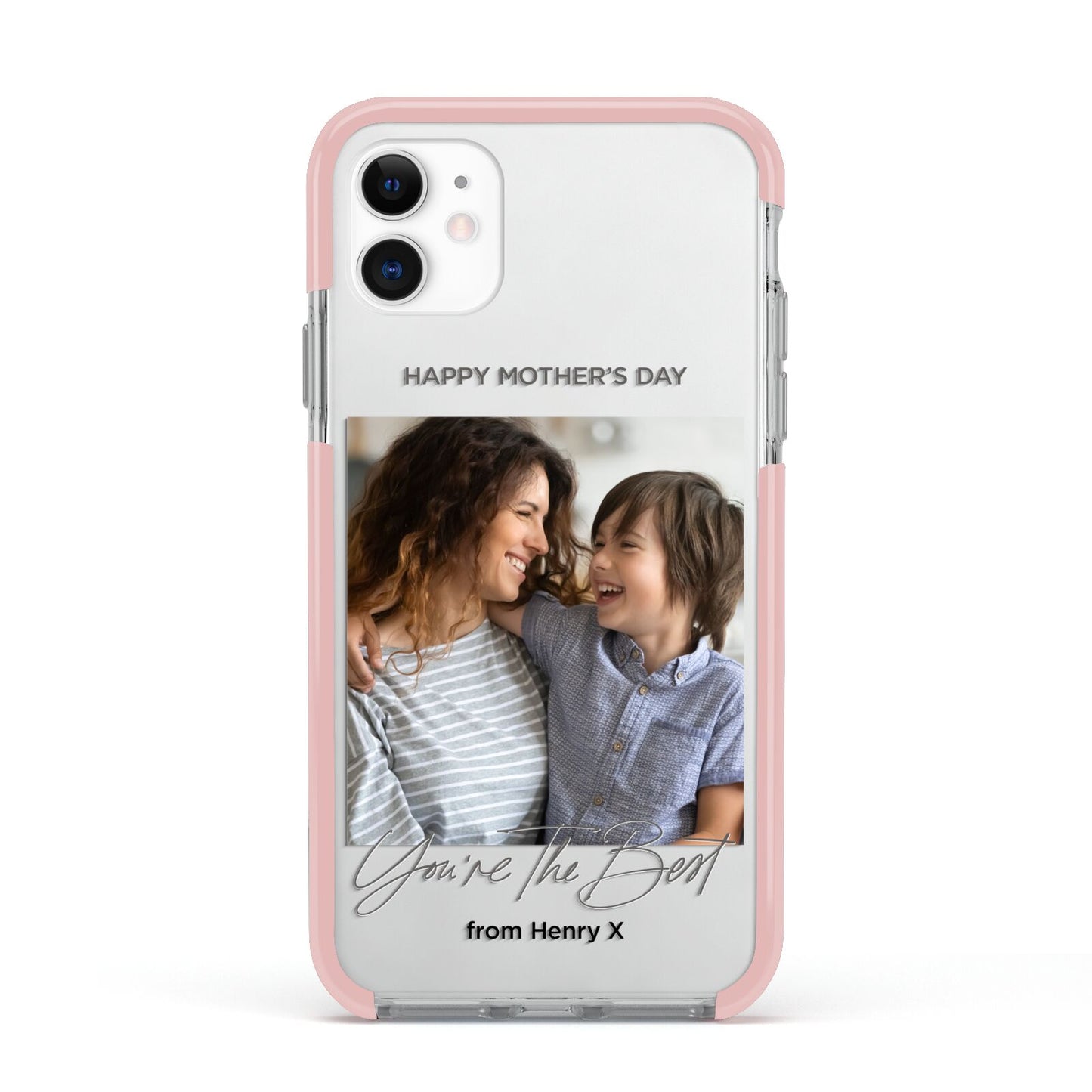 Mothers Day Photo with Name Apple iPhone 11 in White with Pink Impact Case