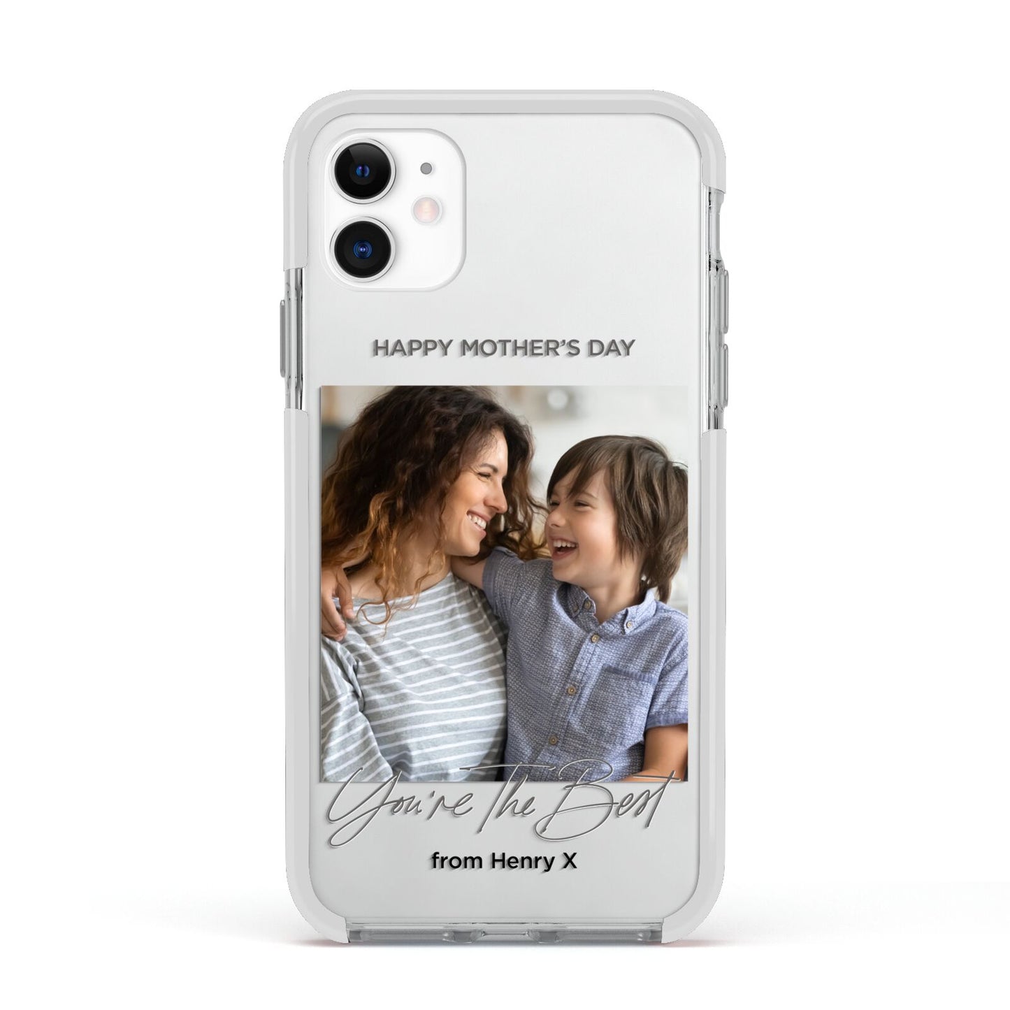 Mothers Day Photo with Name Apple iPhone 11 in White with White Impact Case