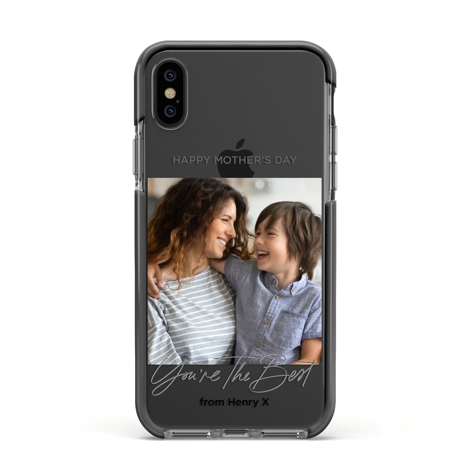 Mothers Day Photo with Name Apple iPhone Xs Impact Case Black Edge on Black Phone