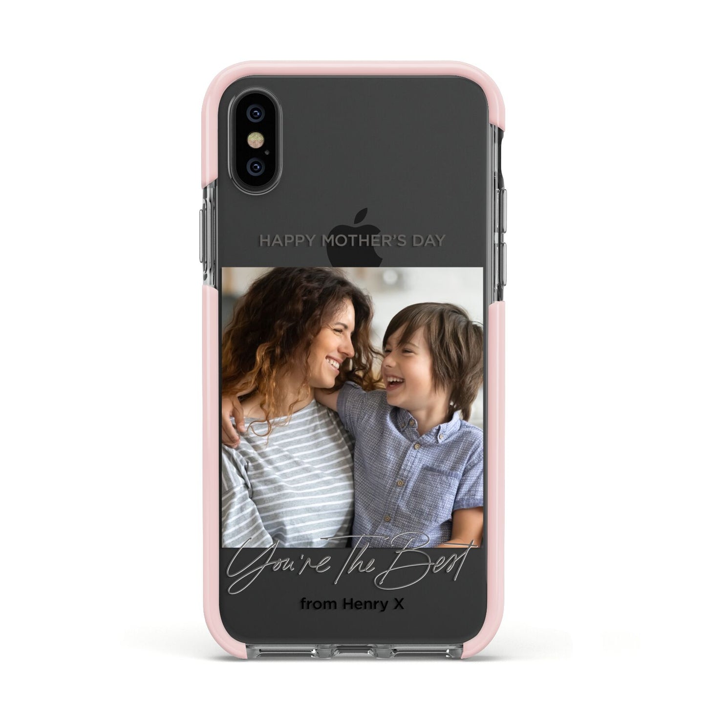 Mothers Day Photo with Name Apple iPhone Xs Impact Case Pink Edge on Black Phone