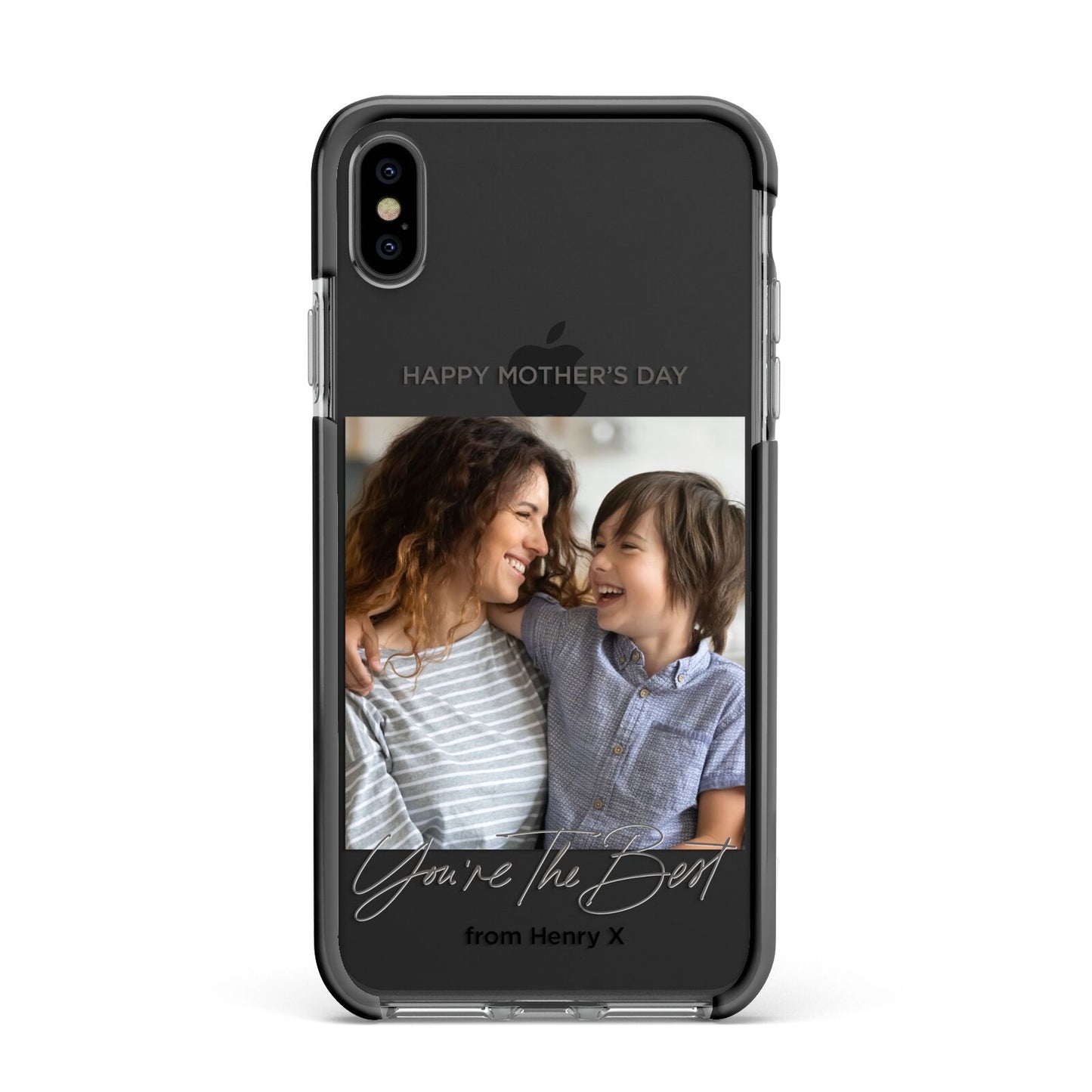 Mothers Day Photo with Name Apple iPhone Xs Max Impact Case Black Edge on Black Phone