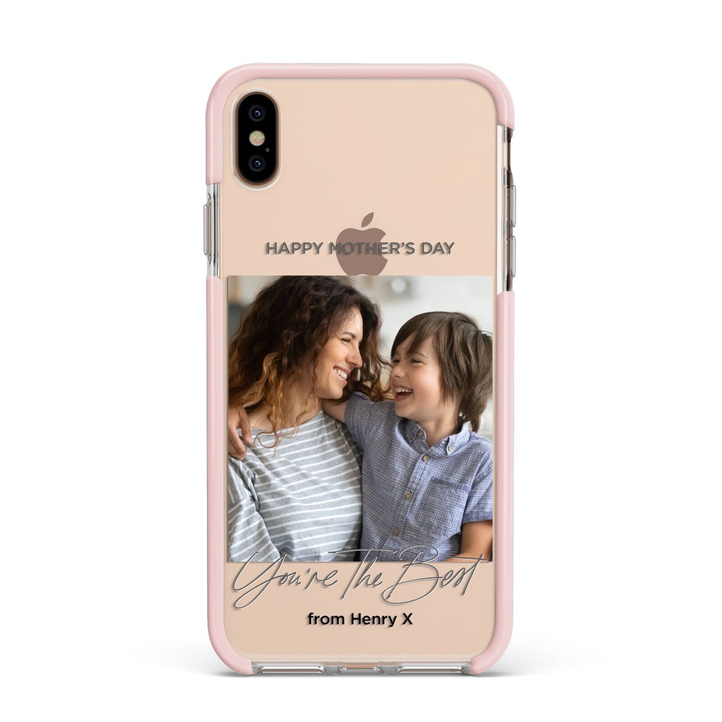 Mothers Day Photo with Name Apple iPhone Xs Max Impact Case Pink Edge on Gold Phone