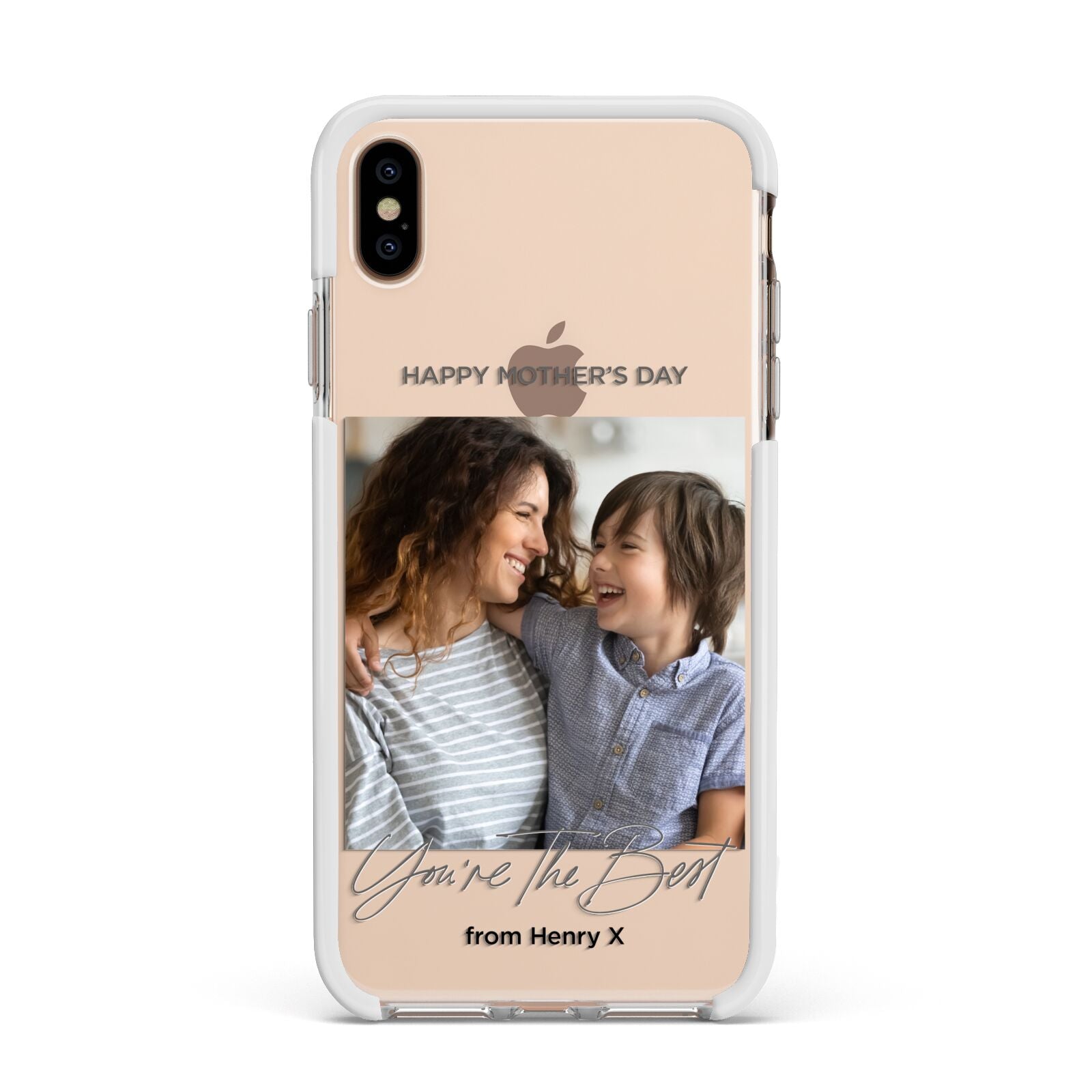 Mothers Day Photo with Name Apple iPhone Xs Max Impact Case White Edge on Gold Phone