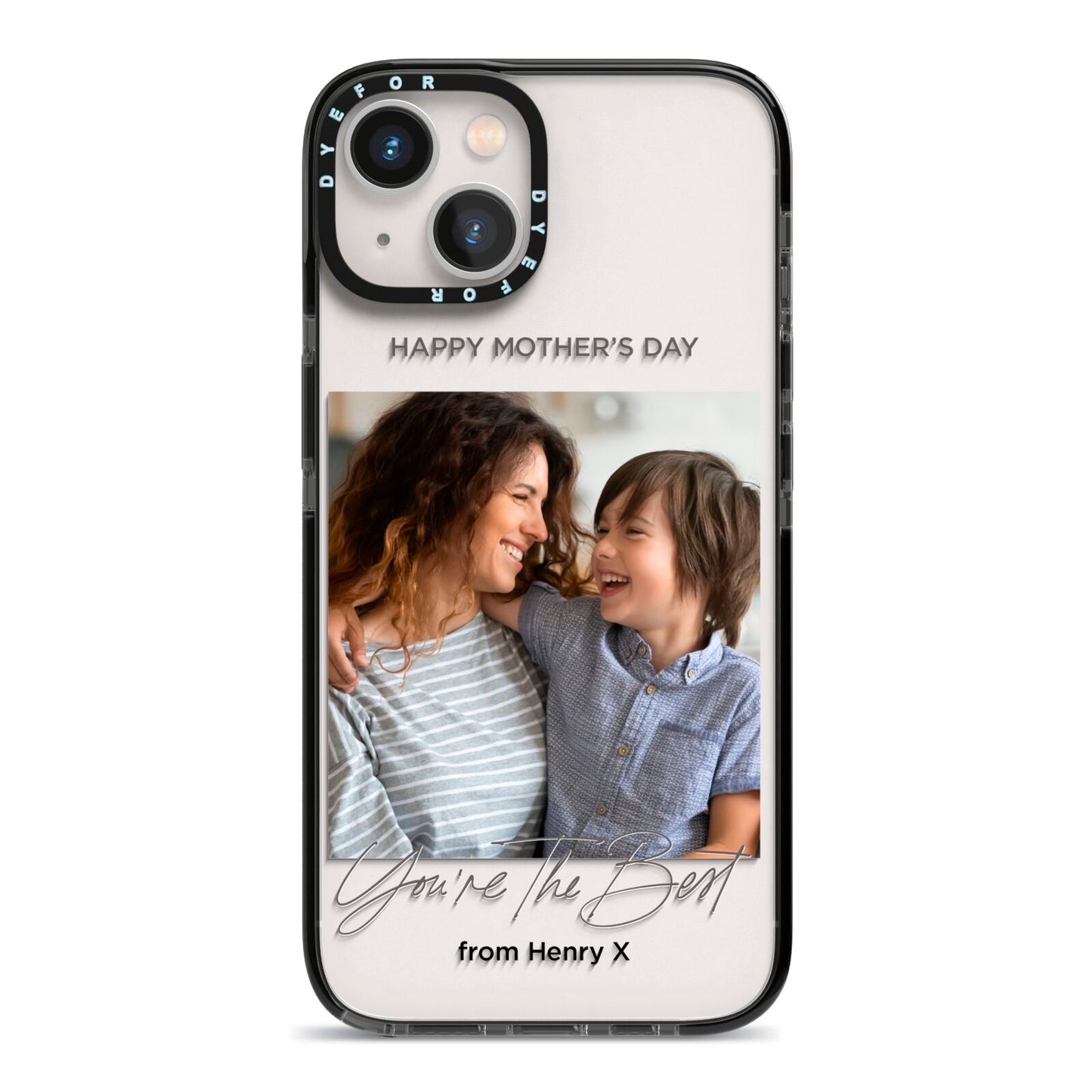 Mothers Day Photo with Name iPhone 13 Black Impact Case on Silver phone