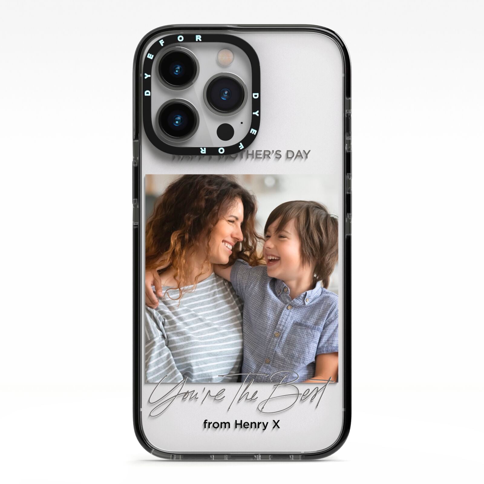 Mothers Day Photo with Name iPhone 13 Pro Black Impact Case on Silver phone