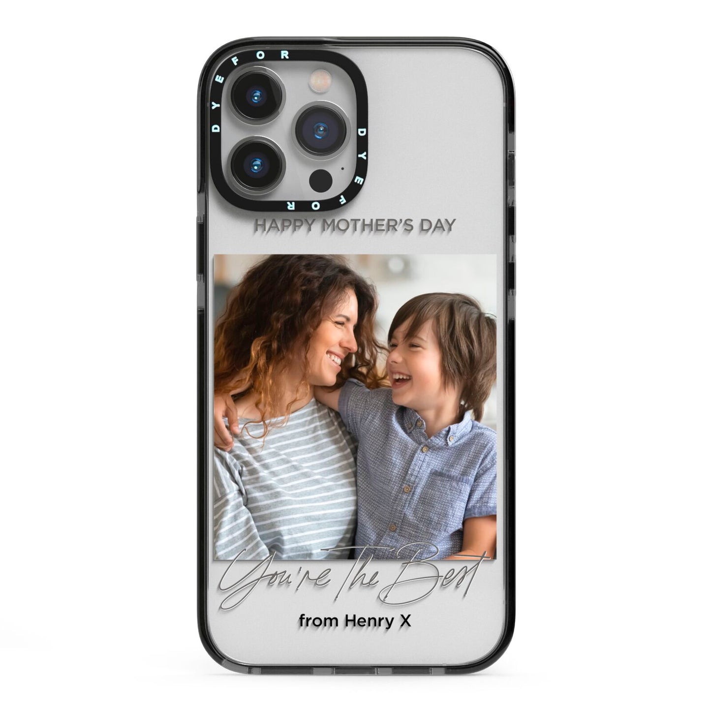 Mothers Day Photo with Name iPhone 13 Pro Max Black Impact Case on Silver phone