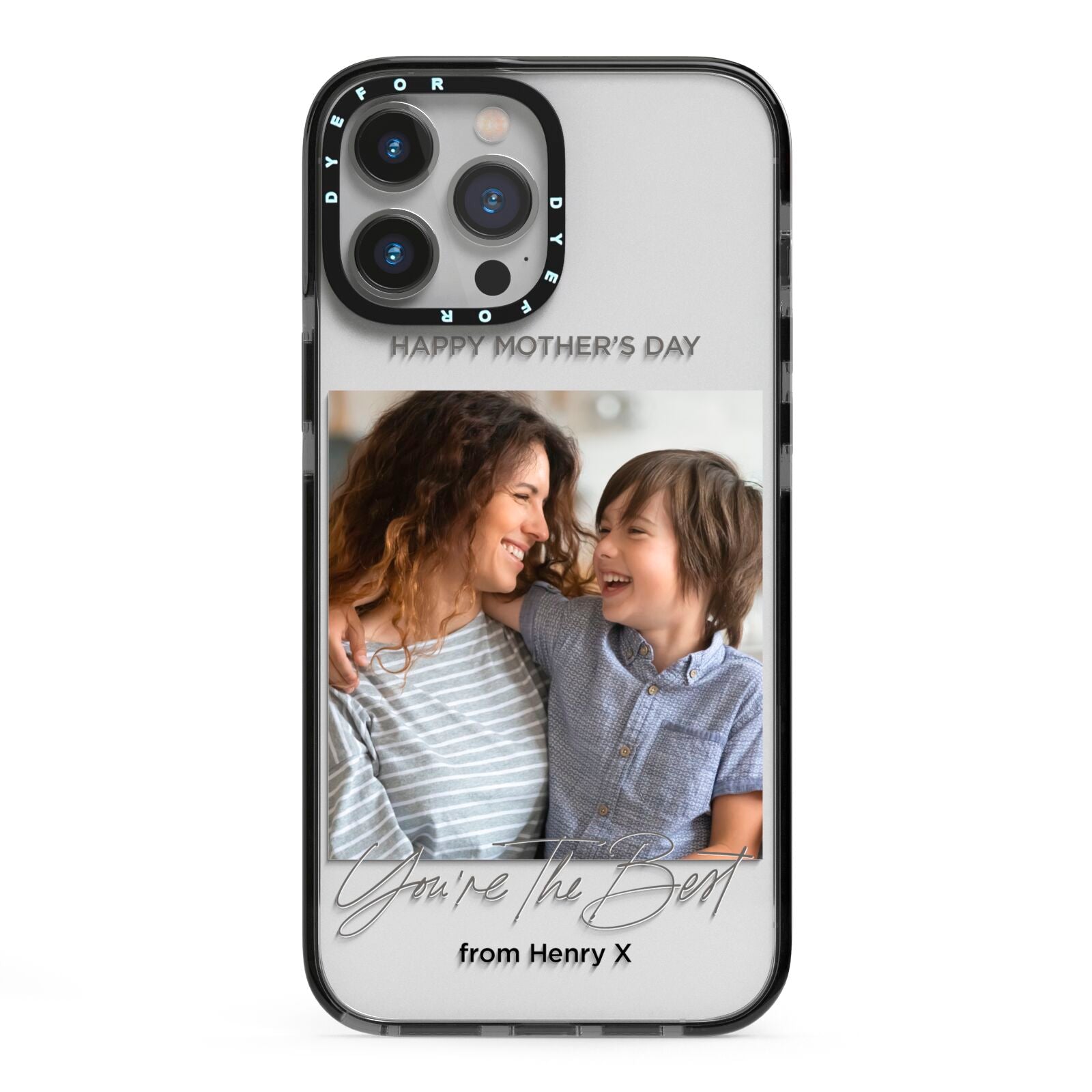 Mothers Day Photo with Name iPhone 13 Pro Max Black Impact Case on Silver phone