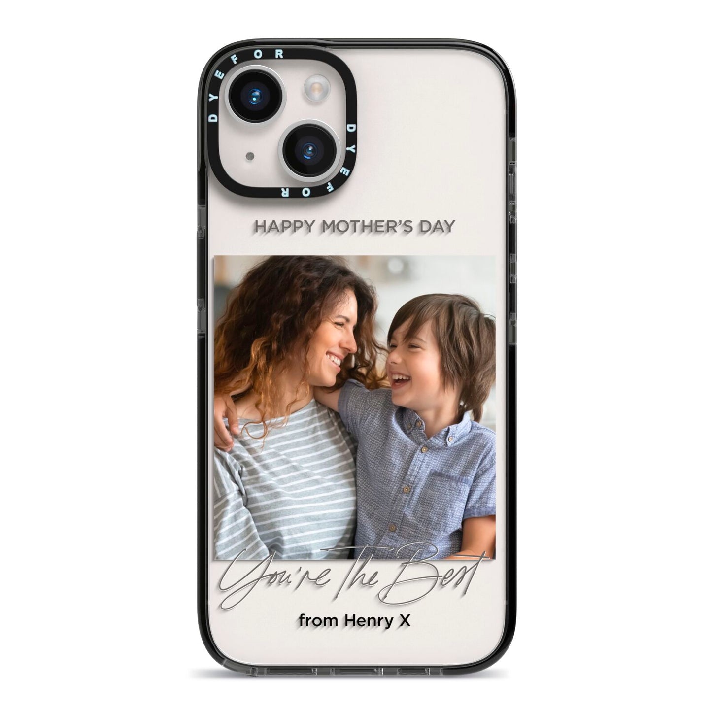 Mothers Day Photo with Name iPhone 14 Black Impact Case on Silver phone