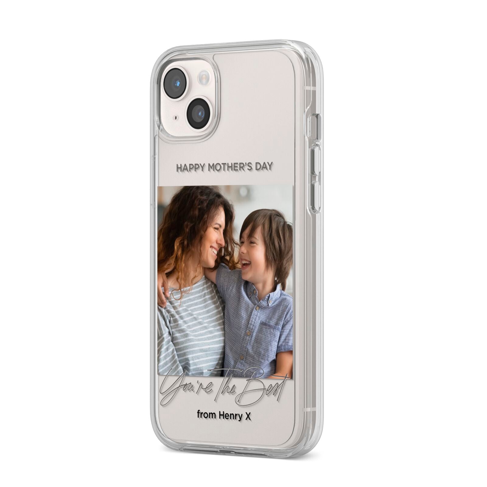 Mothers Day Photo with Name iPhone 14 Plus Clear Tough Case Starlight Angled Image