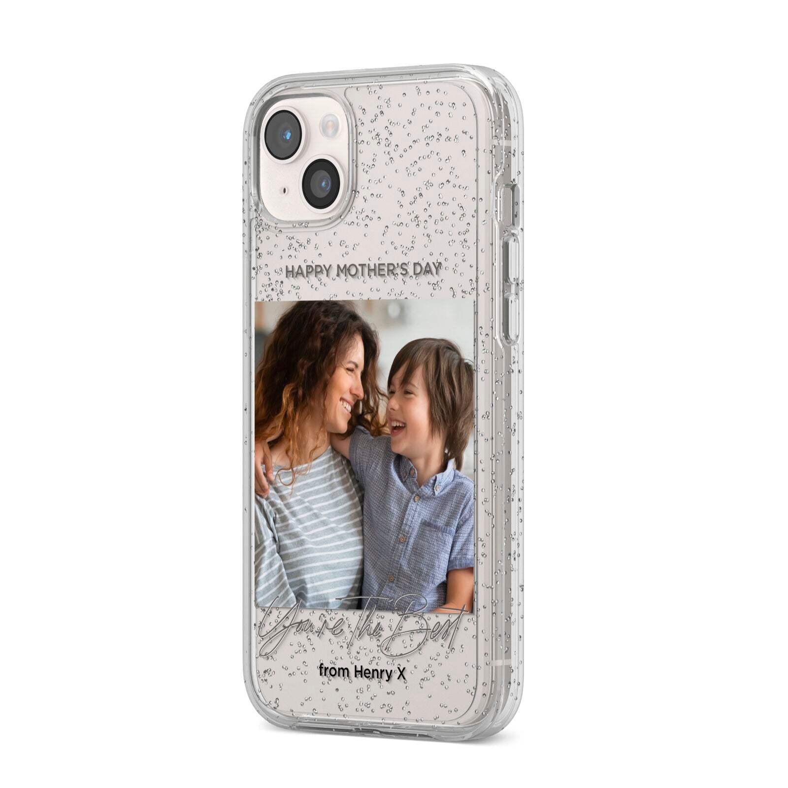 Mothers Day Photo with Name iPhone 14 Plus Glitter Tough Case Starlight Angled Image