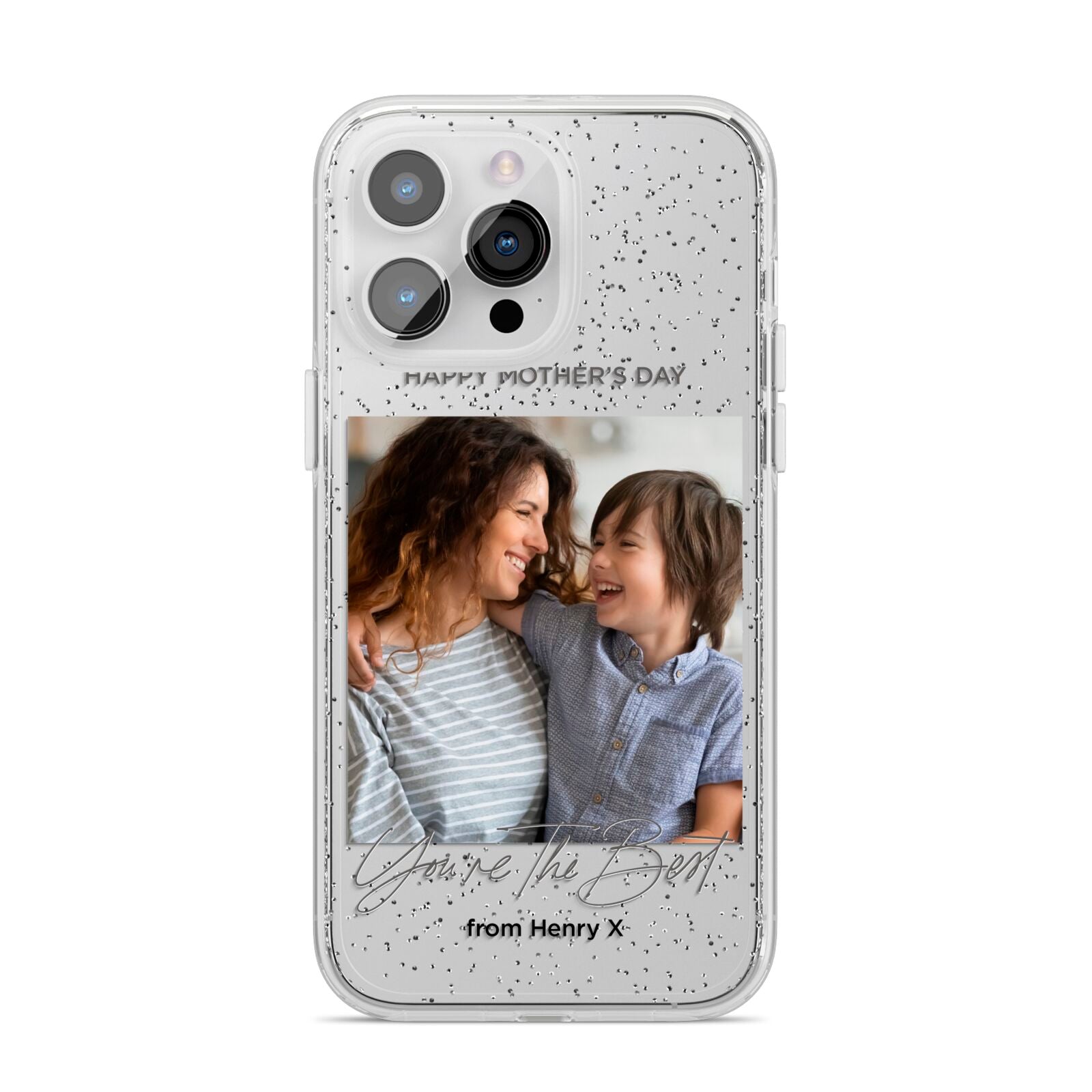 Mothers Day Photo with Name iPhone 14 Pro Max Glitter Tough Case Silver