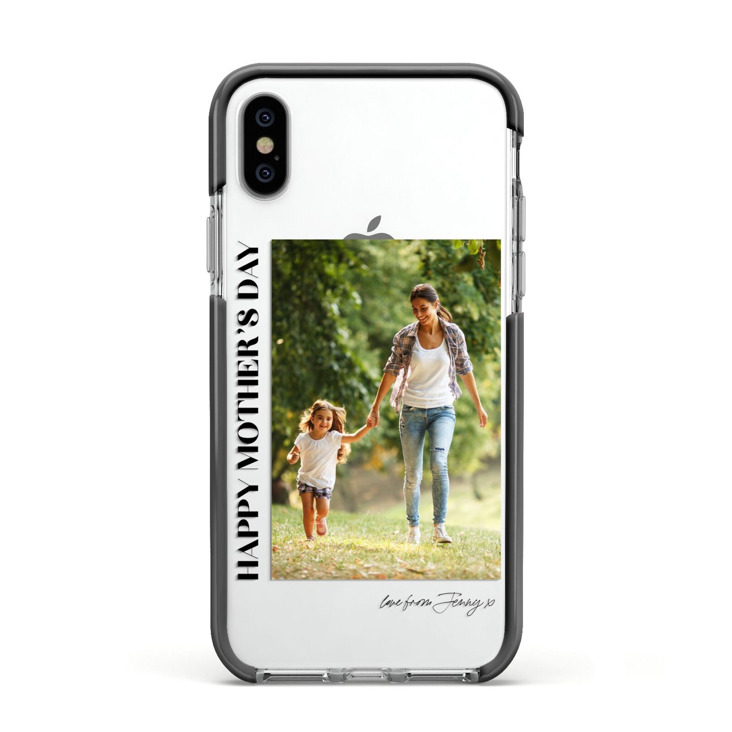 Mothers Day Photo with Text Apple iPhone Xs Impact Case Black Edge on Silver Phone