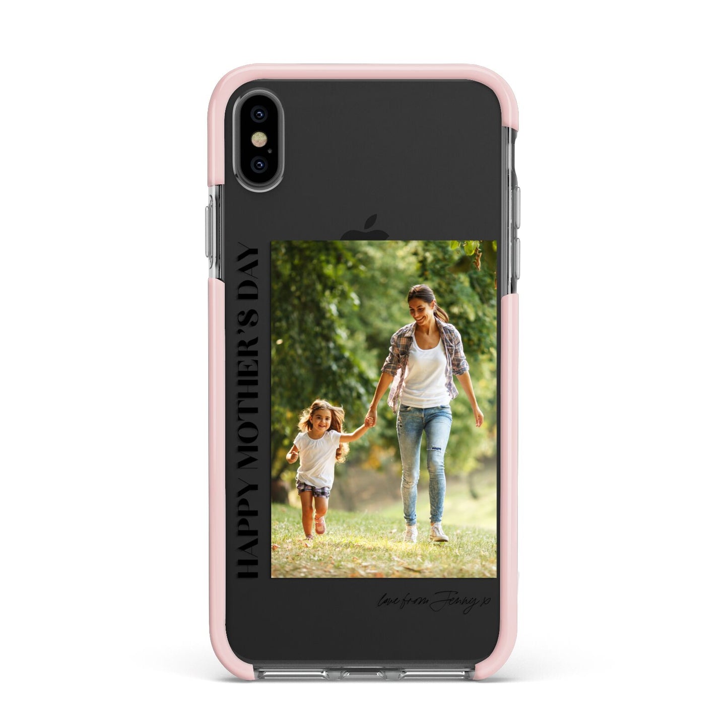 Mothers Day Photo with Text Apple iPhone Xs Max Impact Case Pink Edge on Black Phone