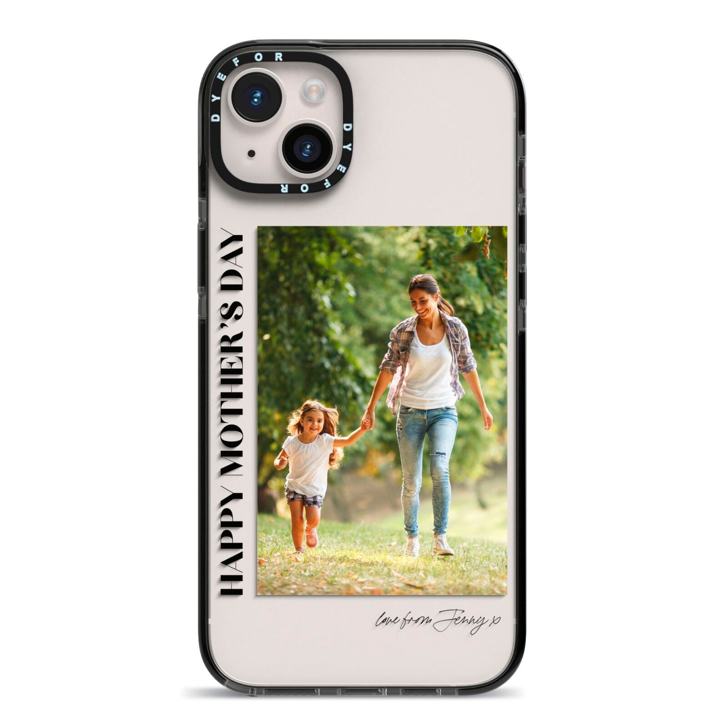 Mothers Day Photo with Text iPhone 14 Plus Black Impact Case on Silver phone