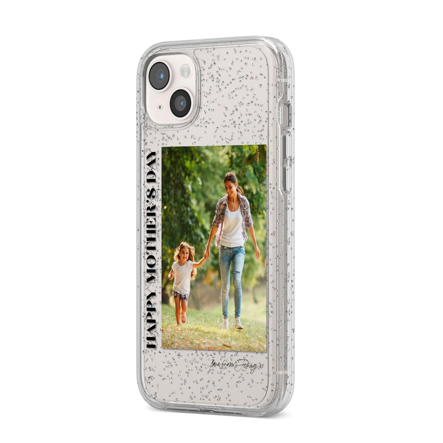 Mothers Day Photo with Text iPhone 14 Plus Glitter Tough Case Starlight Angled Image